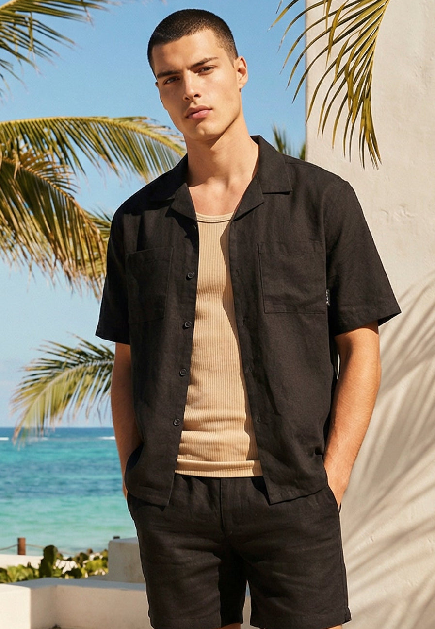 MARBELLA LIGHTWEIGHT HOLIDAY SHIRT JET BLACK