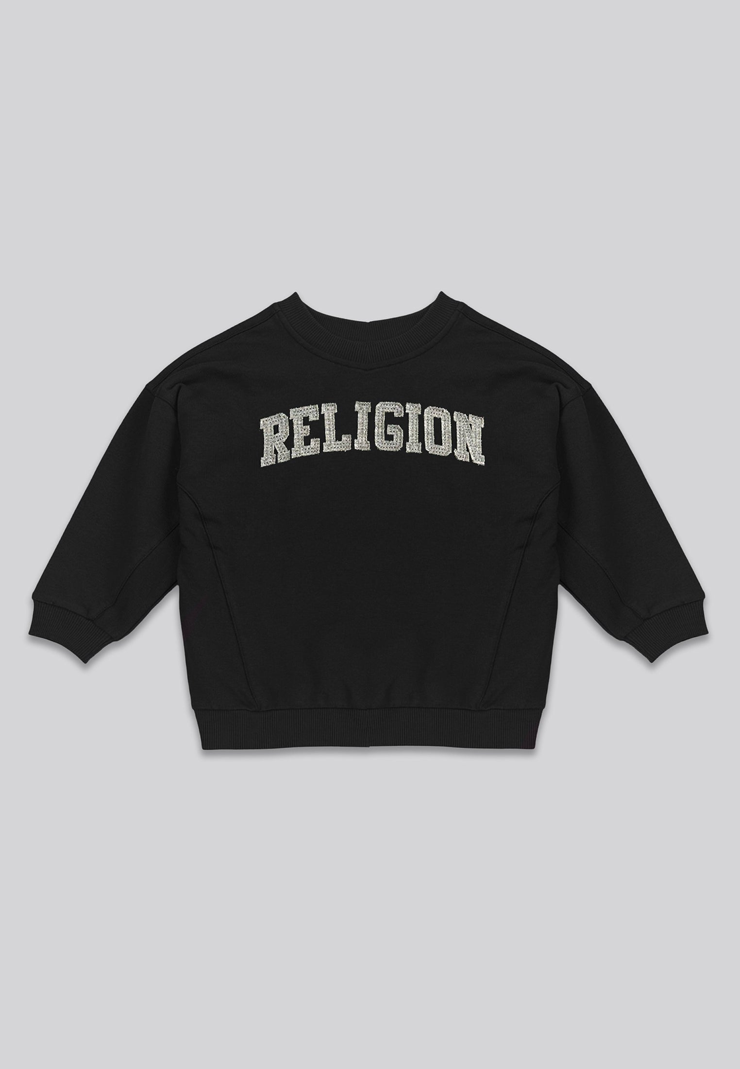 KIDS RELIGION APPLIQUÉ OVERSIZED SWEATSHIRT BLACK