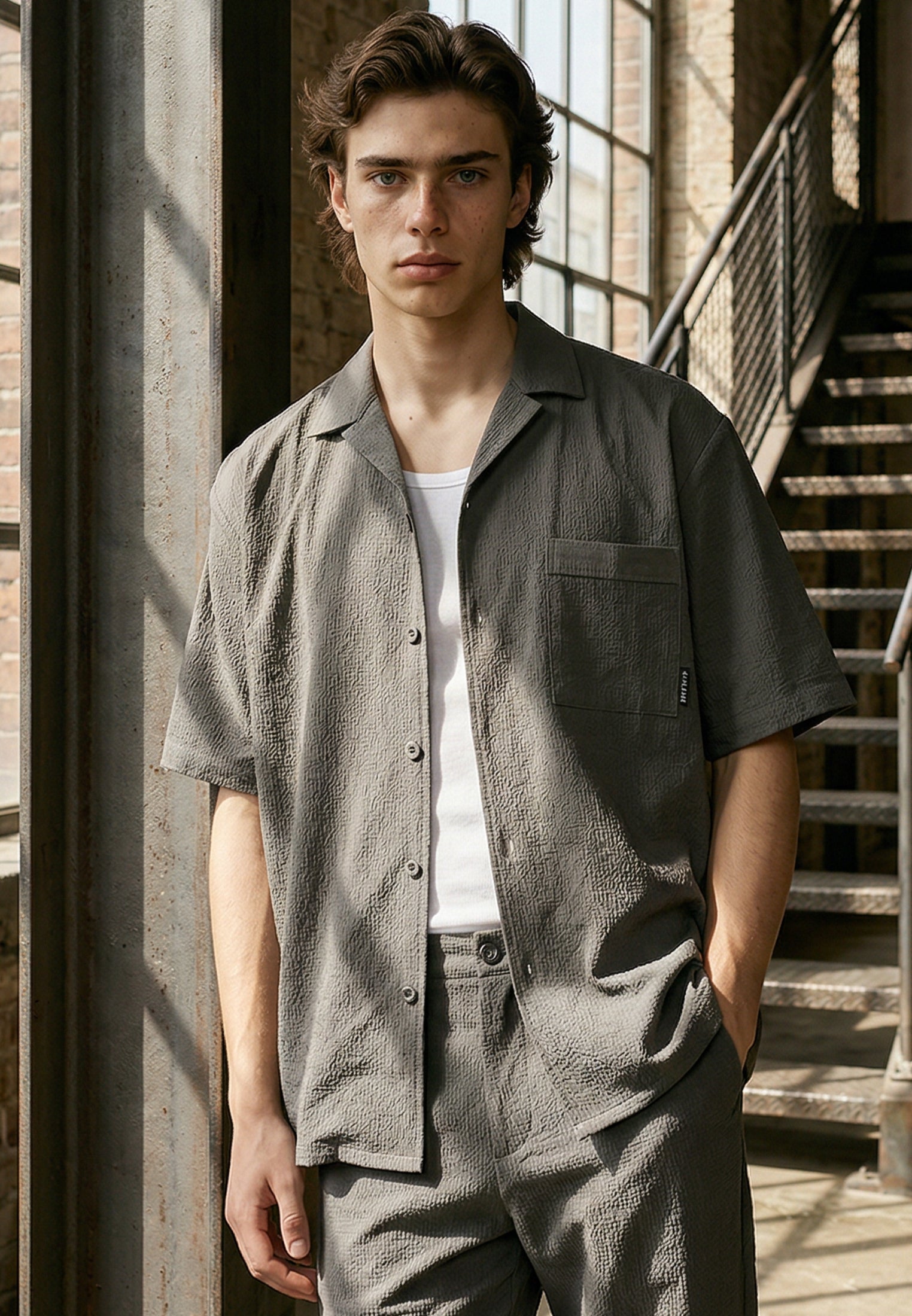 CRINKLE SHORT SLEEVE SHIRT SLATE