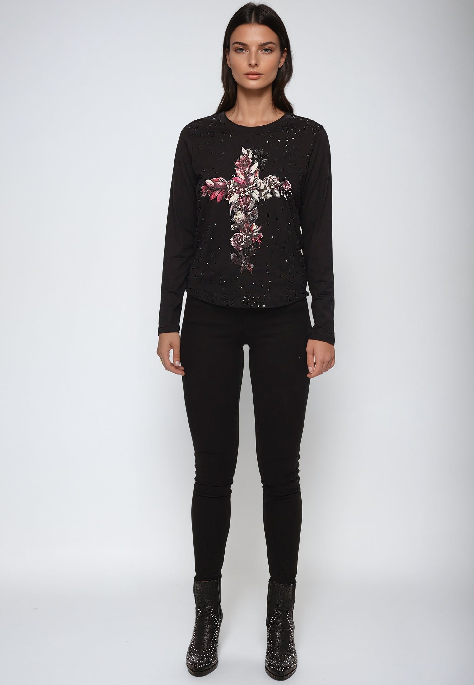 CROSS BOTANICAL LONG SLEEVE TOP BLACK