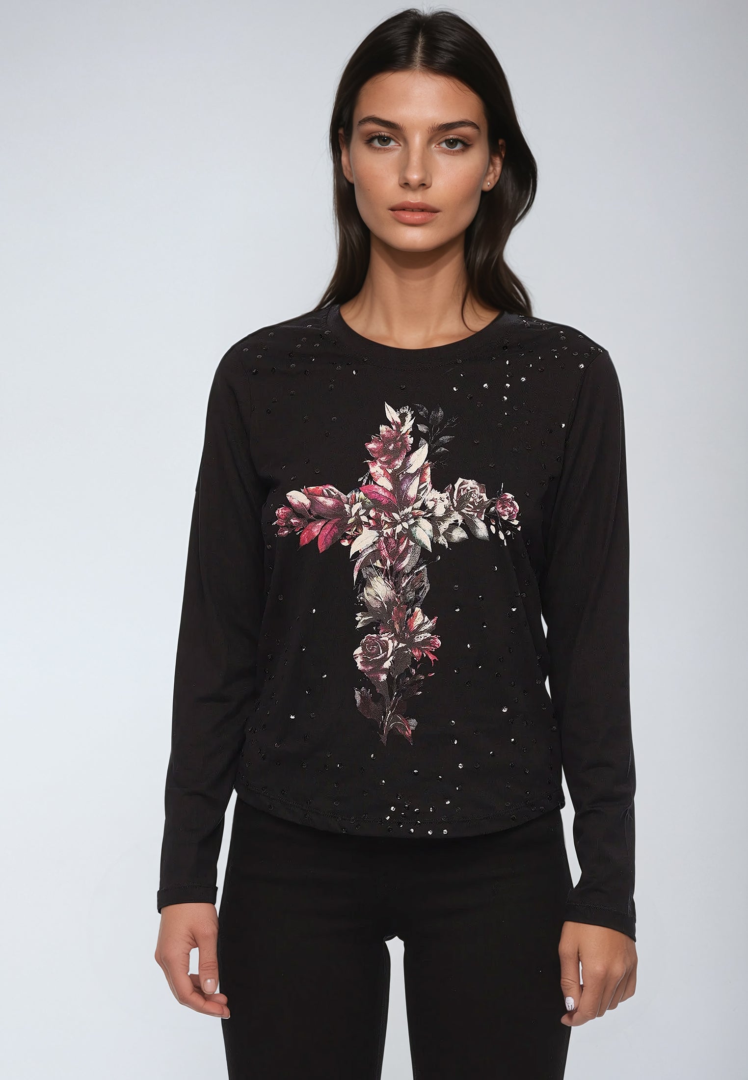 CROSS BOTANICAL LONG SLEEVE TOP BLACK