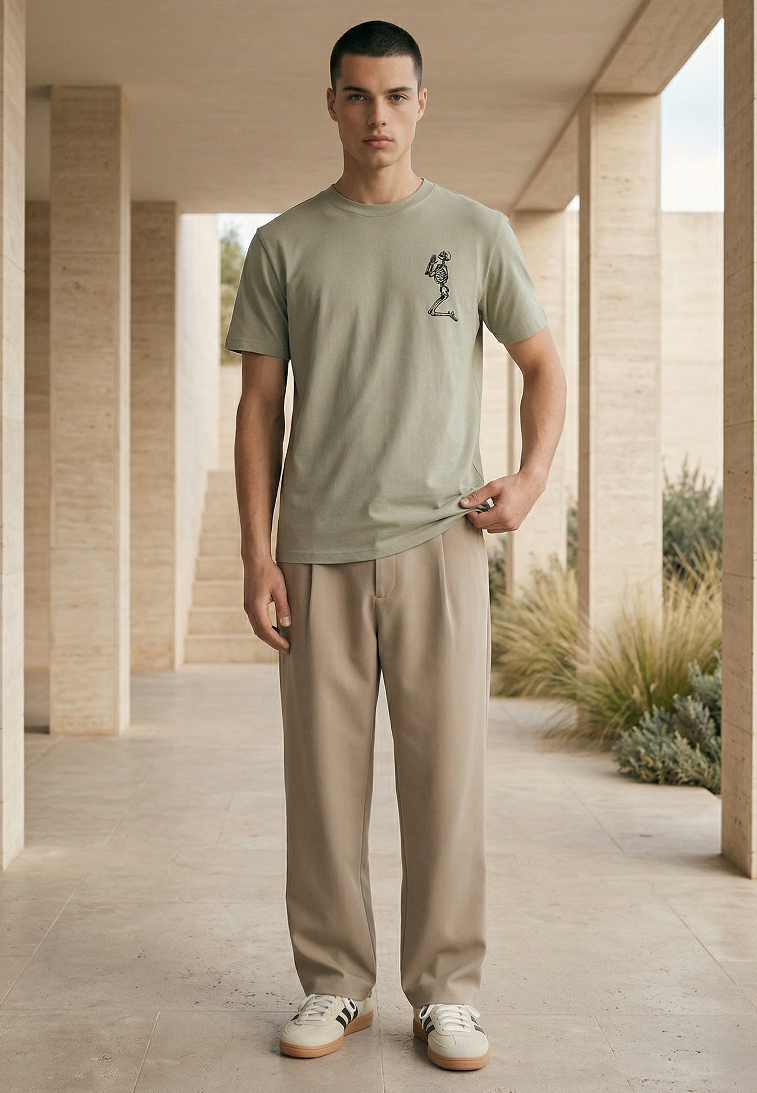 ESSENTIAL BIG SKELETON SOFT KHAKI T-SHIRT