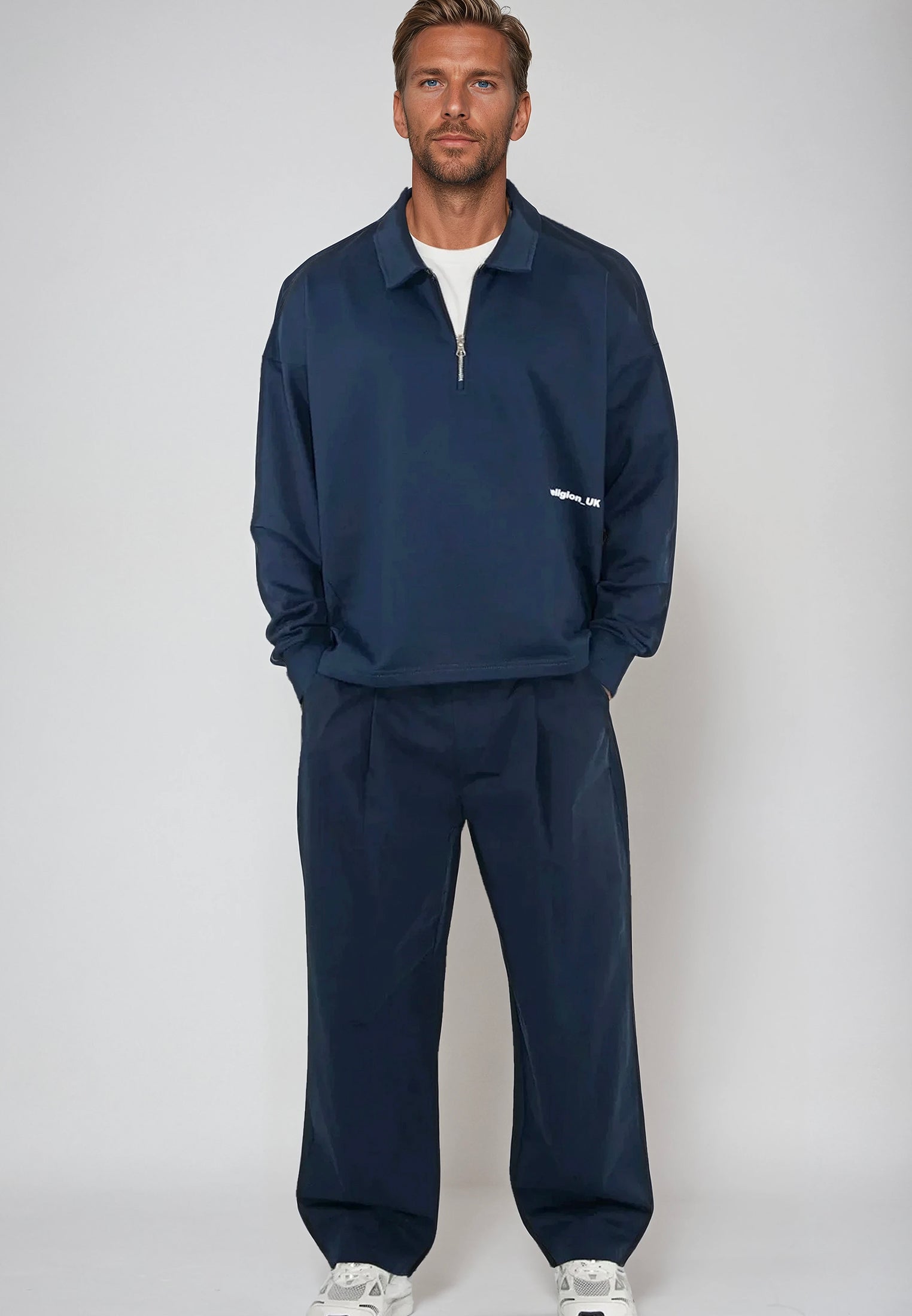 RELIGION UK CROPPED ZIP SWEATSHIRT DARK NAVY