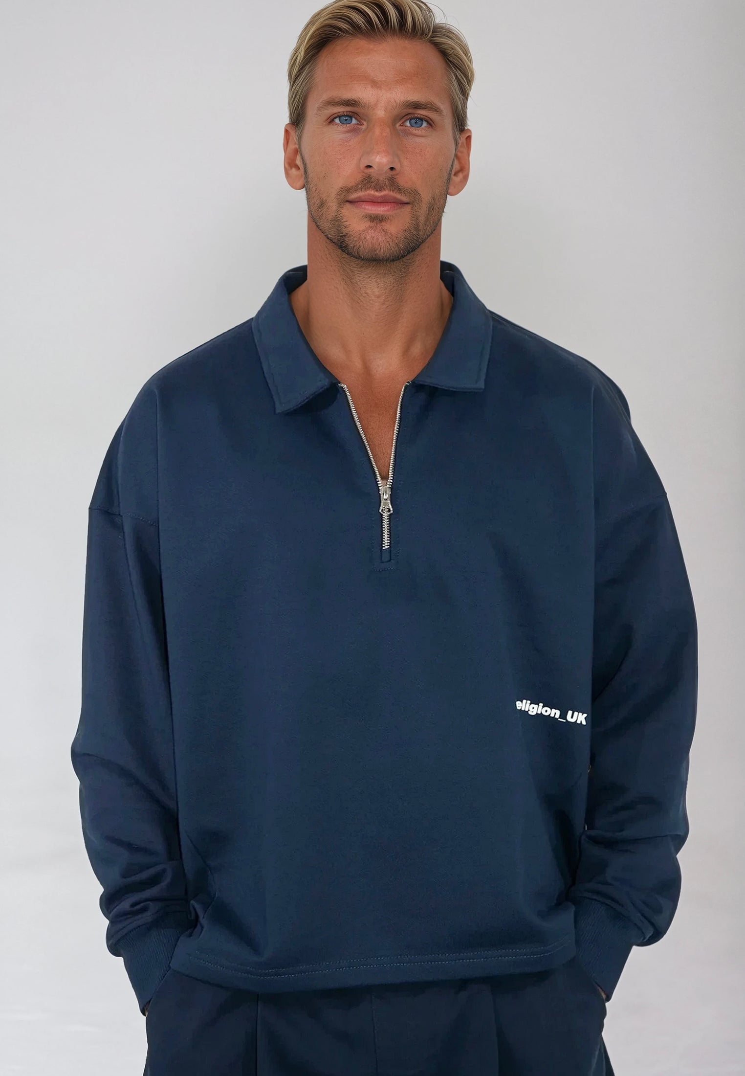 RELIGION UK CROPPED ZIP SWEATSHIRT DARK NAVY