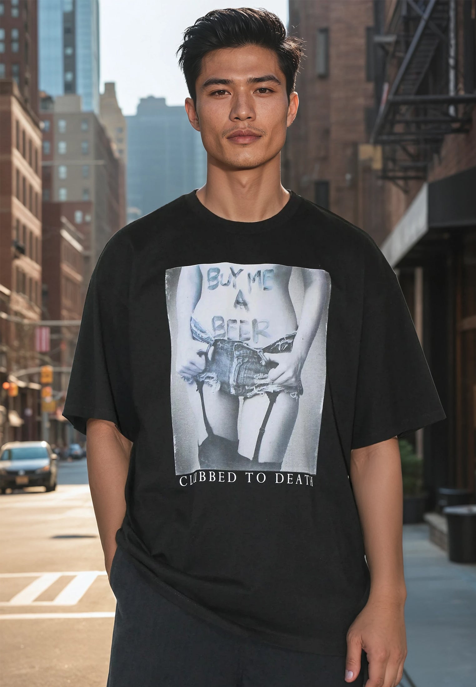 BUY ME BEER OVERSIZED T-SHIRT JET BLACK