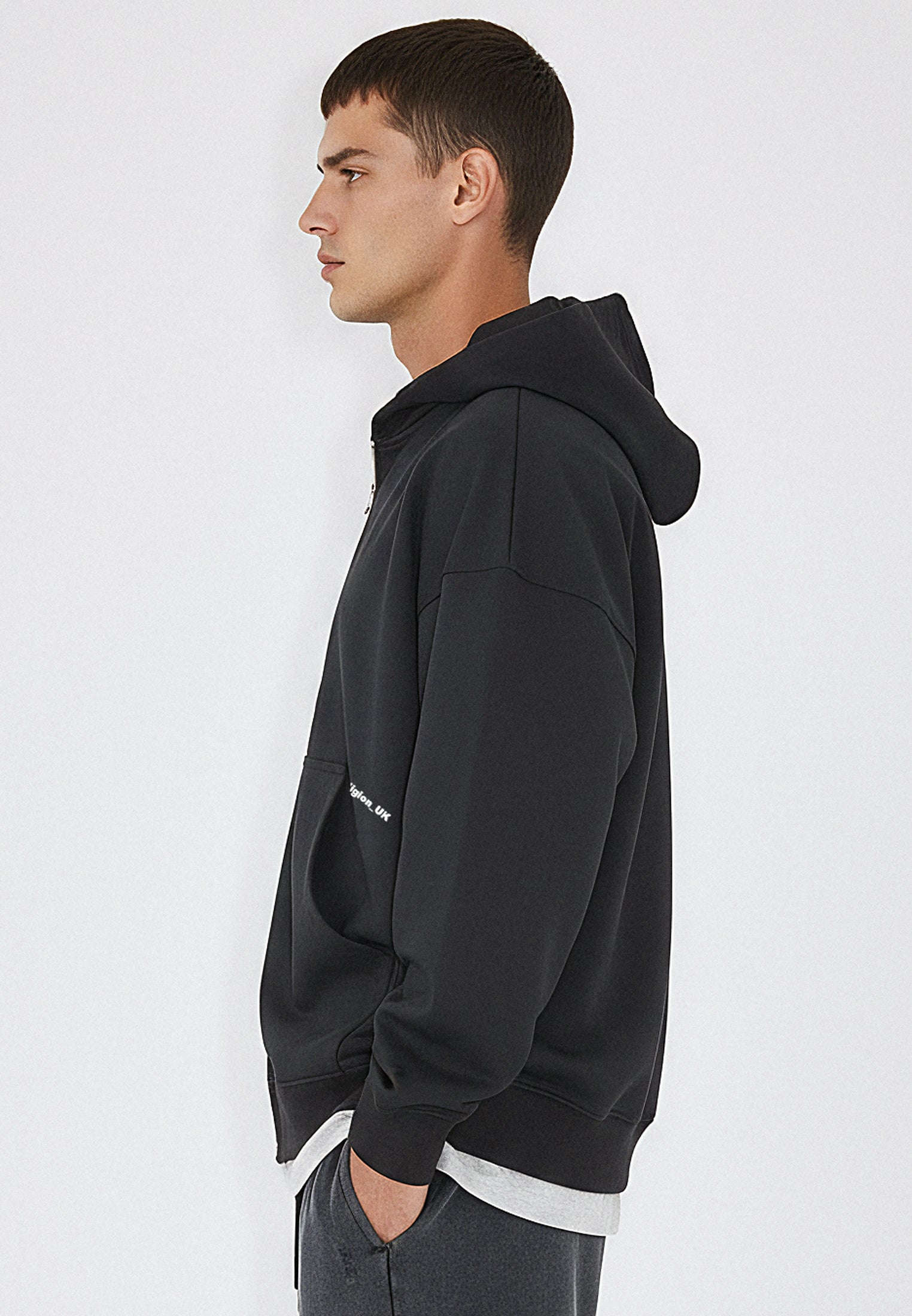 RELIGION Branded Zip Up Black Hoodie