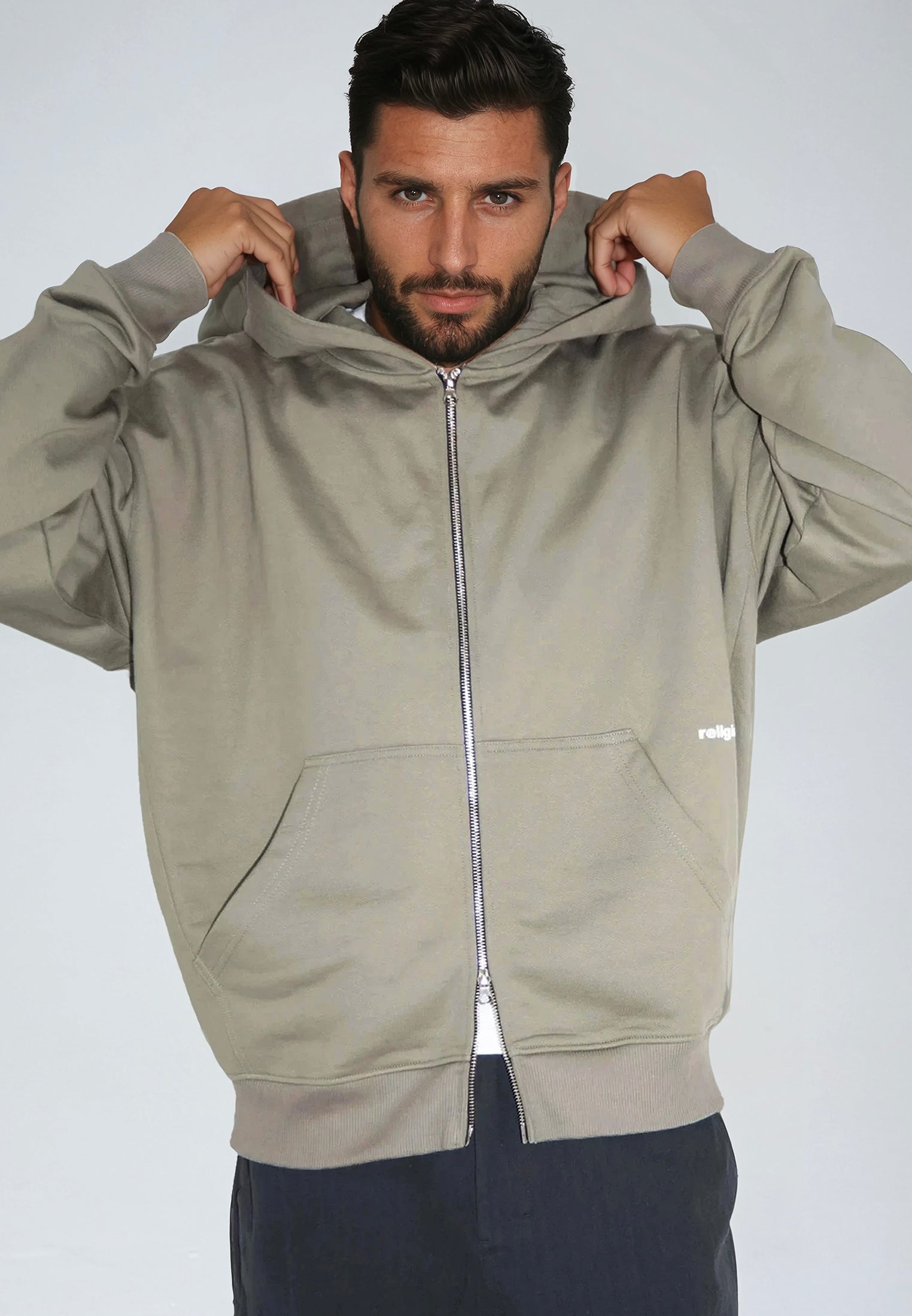 RELIGION UK ZIP UP HOODIE KHAKI