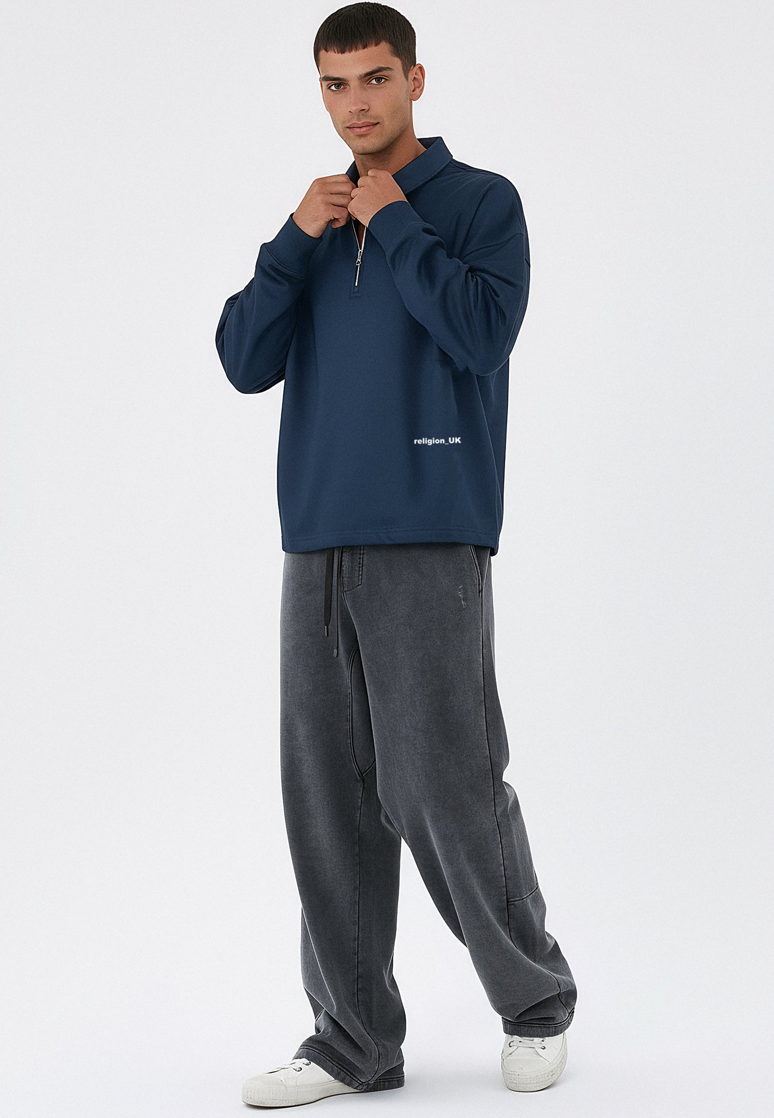 RELIGION UK CROPPED ZIP SWEATSHIRT DARK NAVY