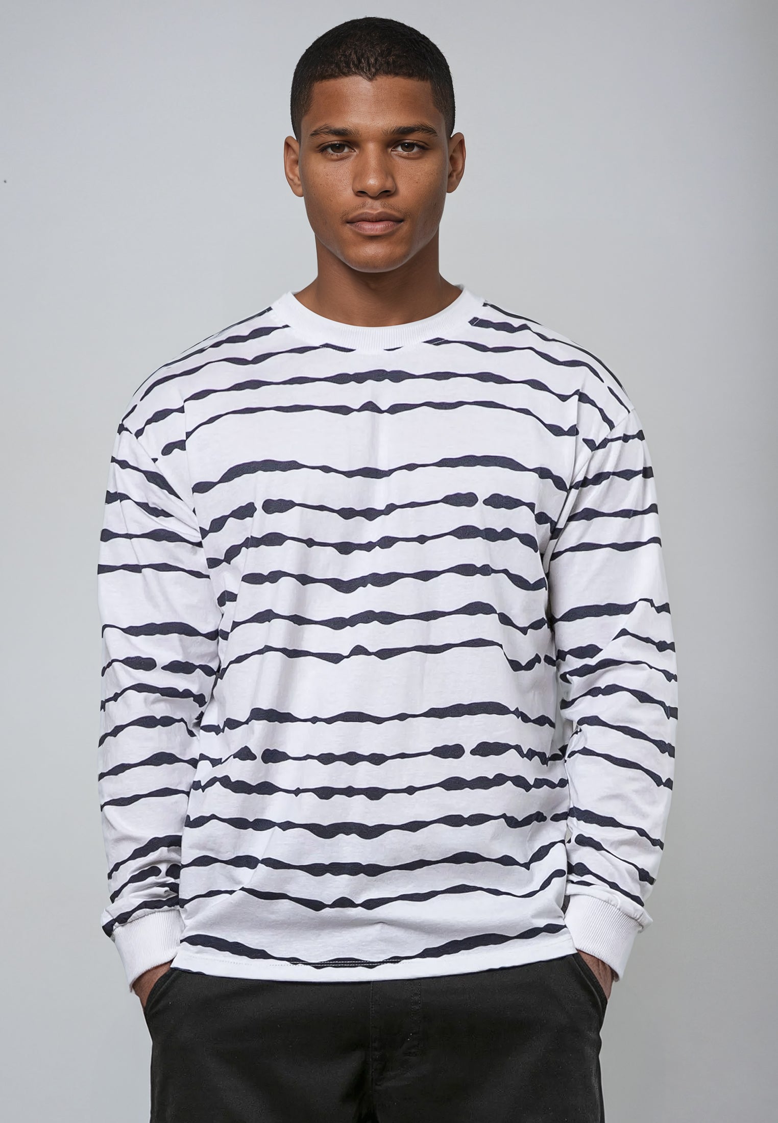 STRIPES LS T-SHIRT WHITE & NAVY