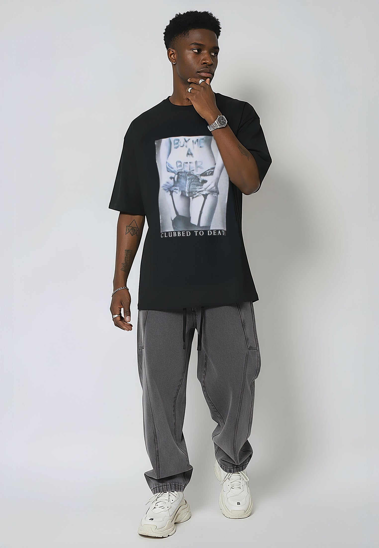BUY ME BEER OVERSIZED T-SHIRT JET BLACK