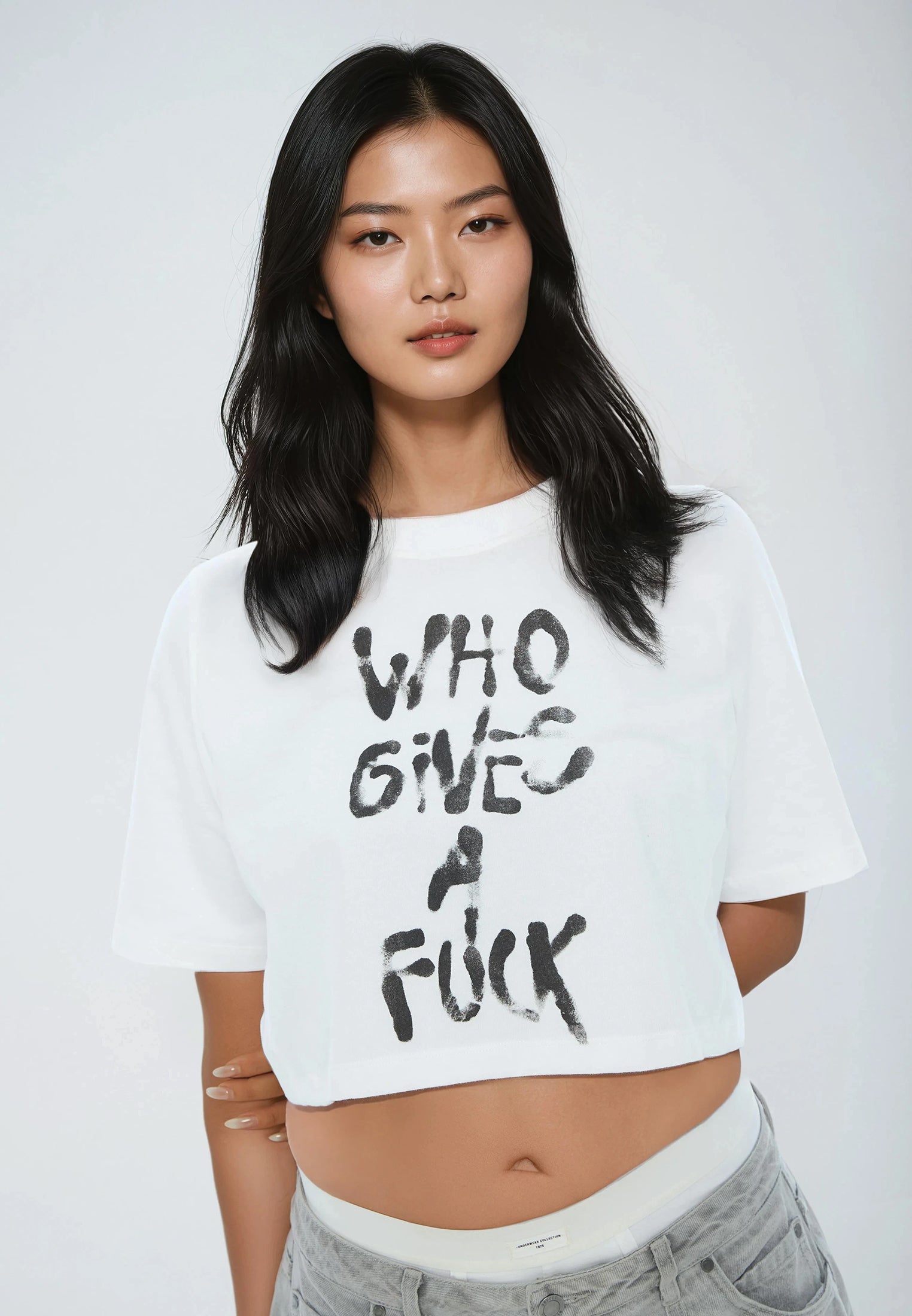 WHO GIVES A FUCK CROP TOP WHITE