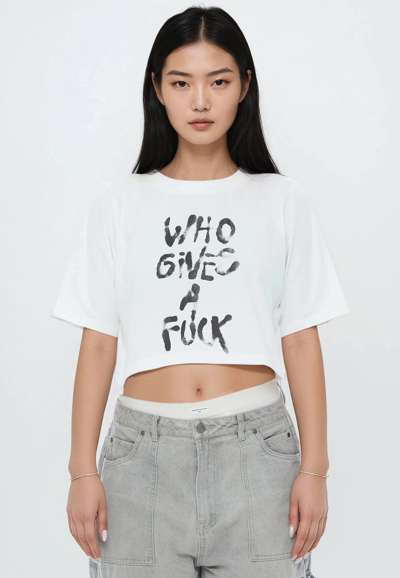 WHO GIVES A FUCK CROP TOP WHITE