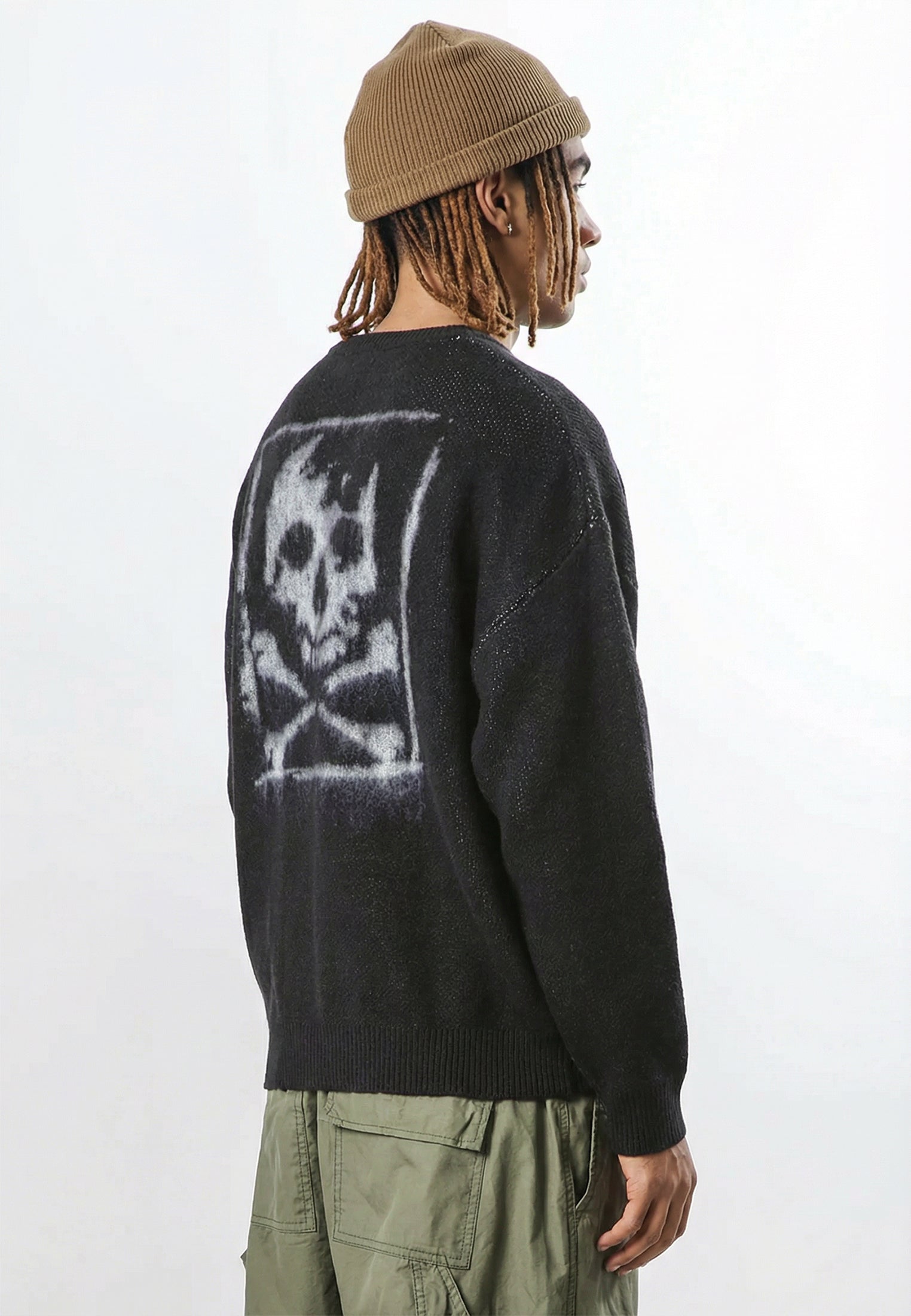 RELIGION Skull Antarsia Black Knitted Jumper
