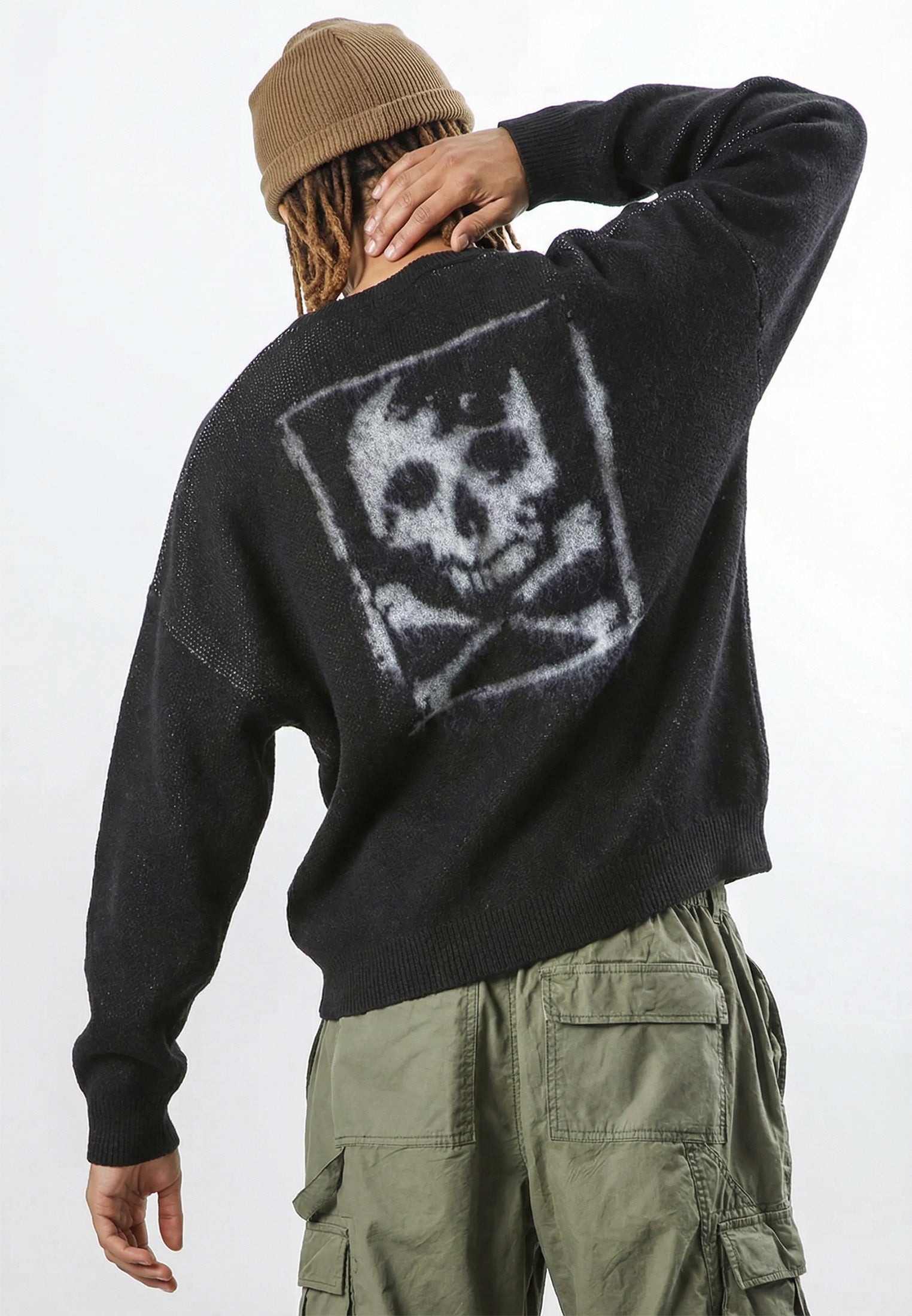 RELIGION Skull Antarsia Black Knitted Jumper