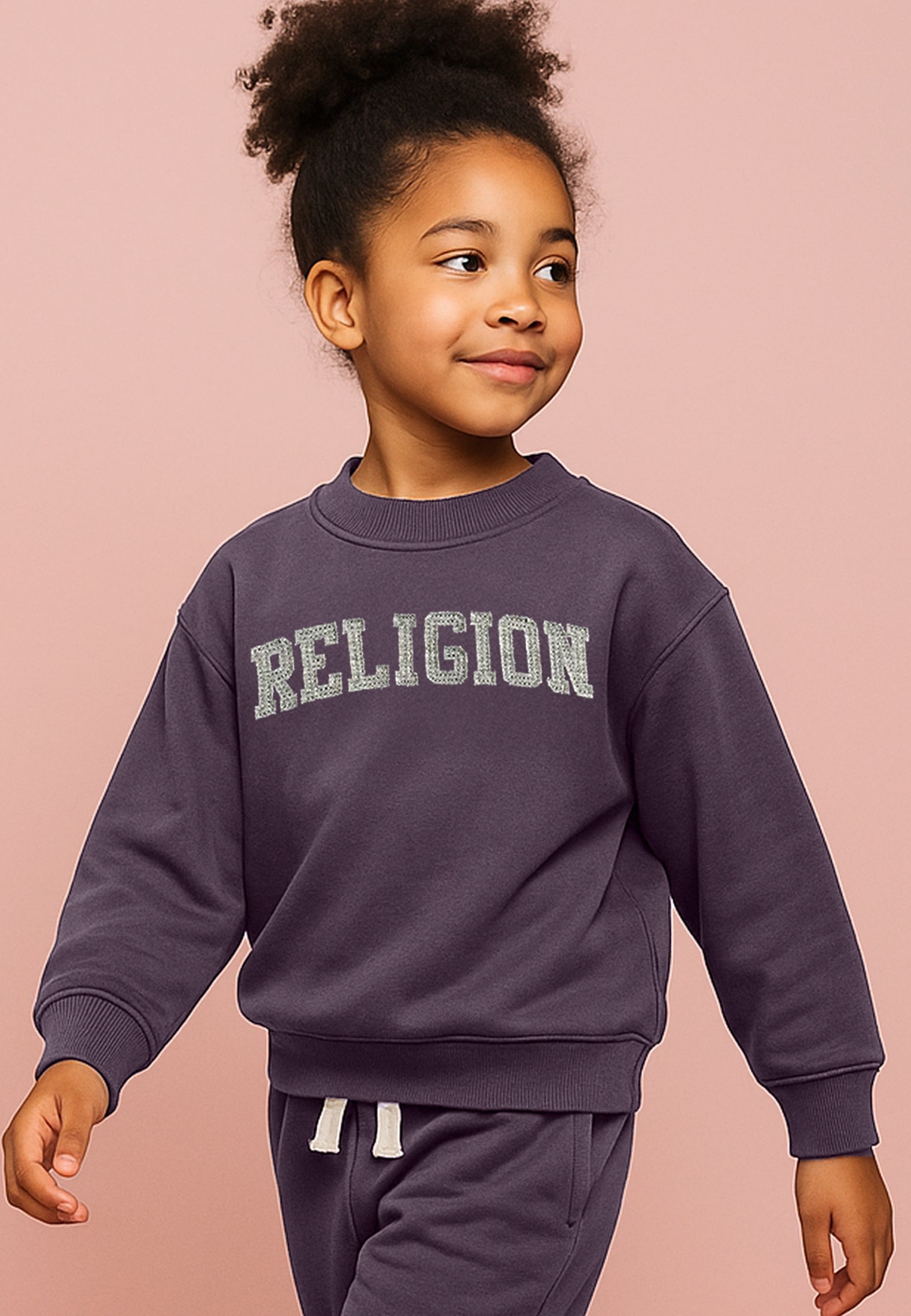 KIDS RELIGION APPLIQUÉ OVERSIZED SWEATSHIRT MAUVE