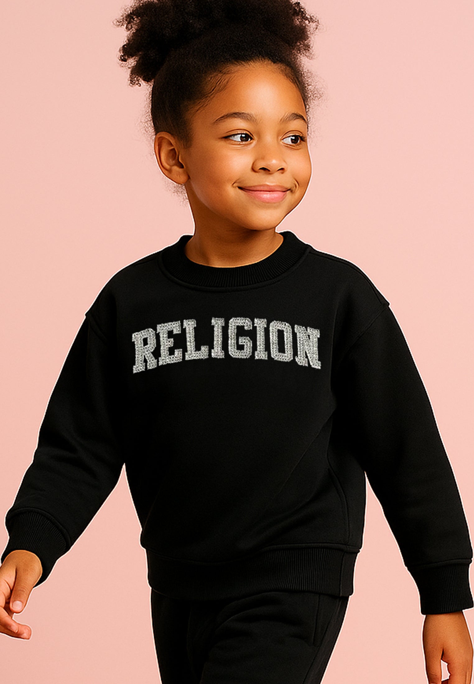 KIDS RELIGION APPLIQUÉ OVERSIZED SWEATSHIRT BLACK