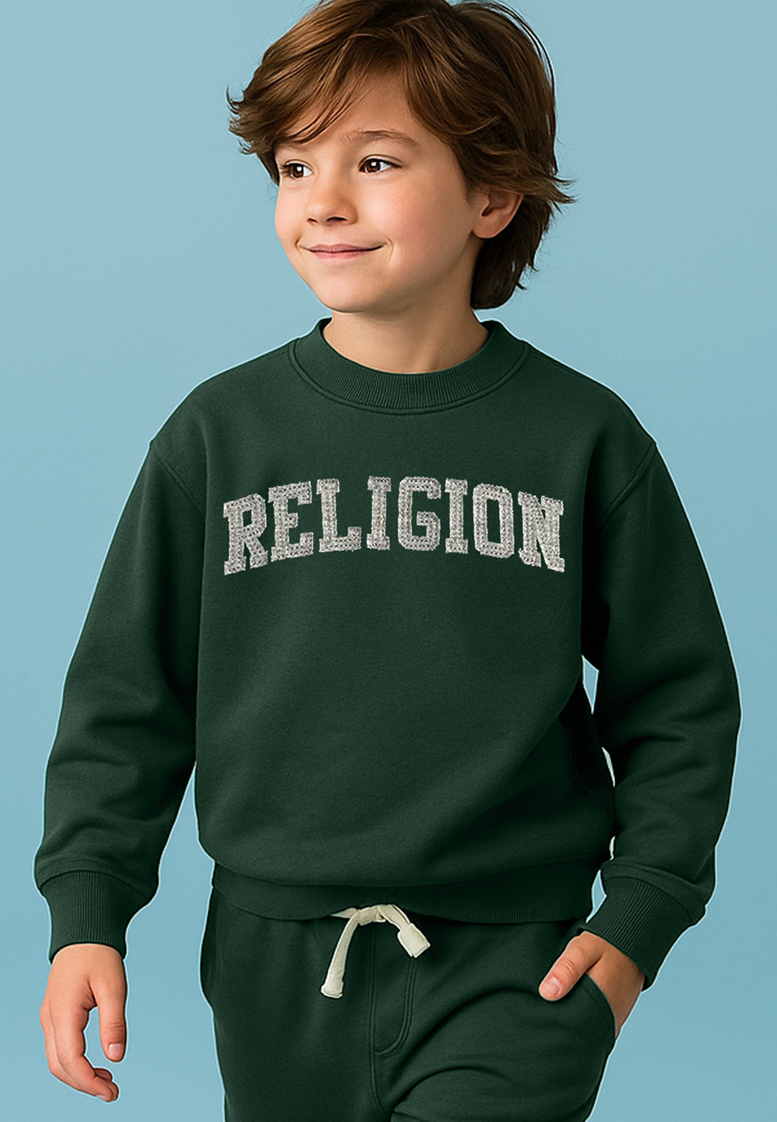 KIDS RELIGION APPLIQUÉ OVERSIZED SWEATSHIRT GREEN