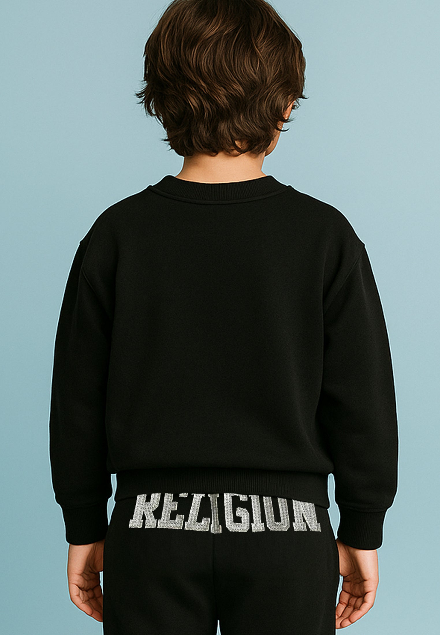 KIDS RELIGION APPLIQUÉ OVERSIZED SWEATSHIRT BLACK