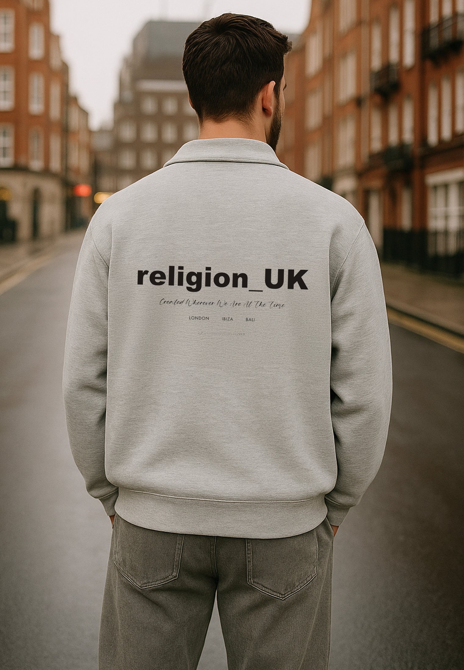RELIGION UK CROPPED ZIP SWEATSHIRT GREY MARL