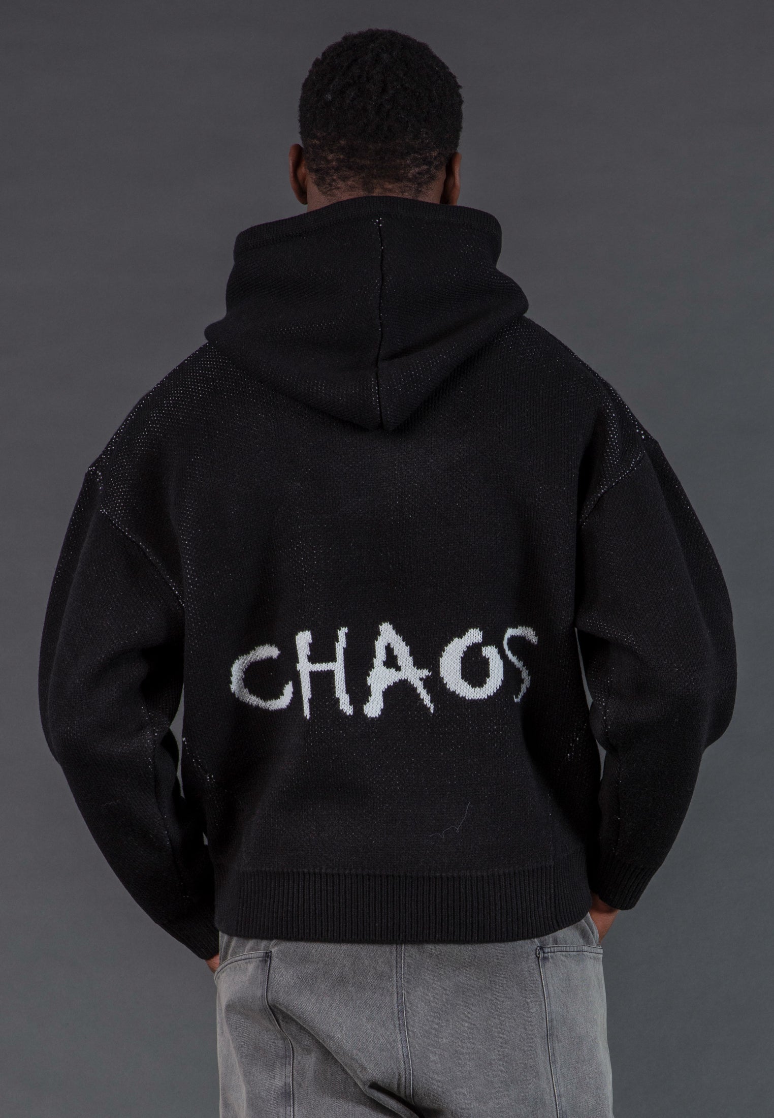 CHAOS KNIT HOODIE BLACK