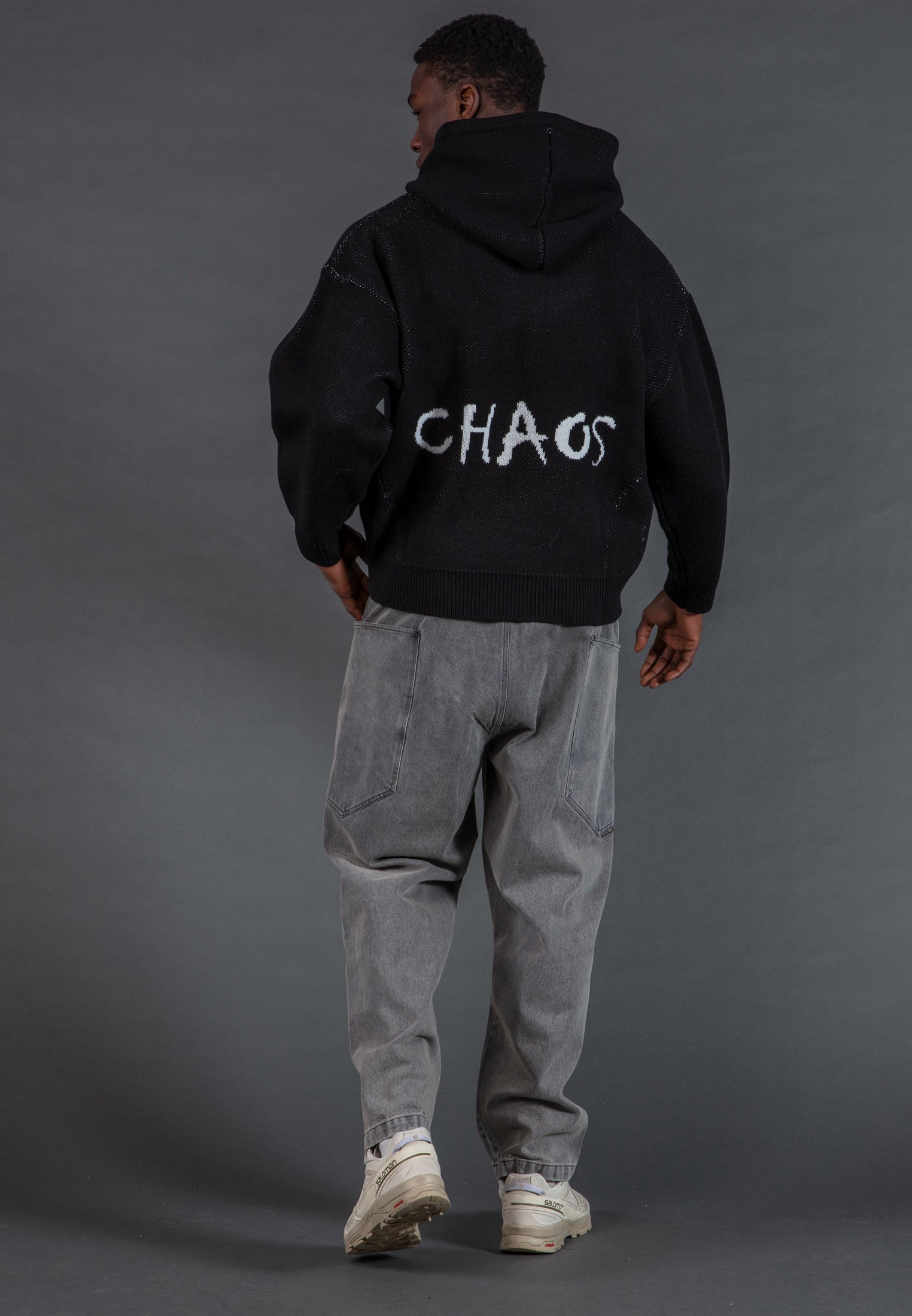 CHAOS KNIT HOODIE BLACK