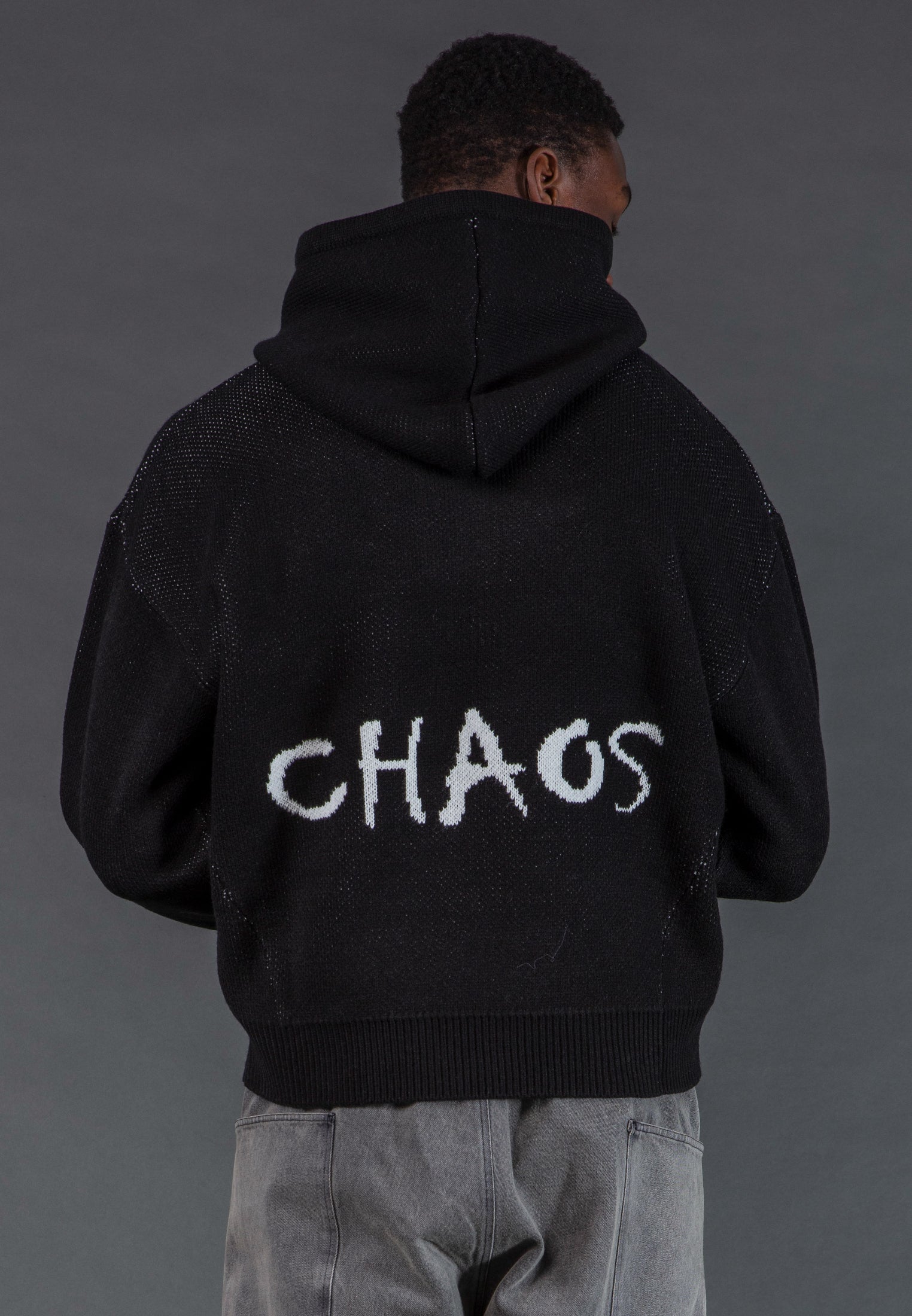 CHAOS KNIT HOODIE BLACK