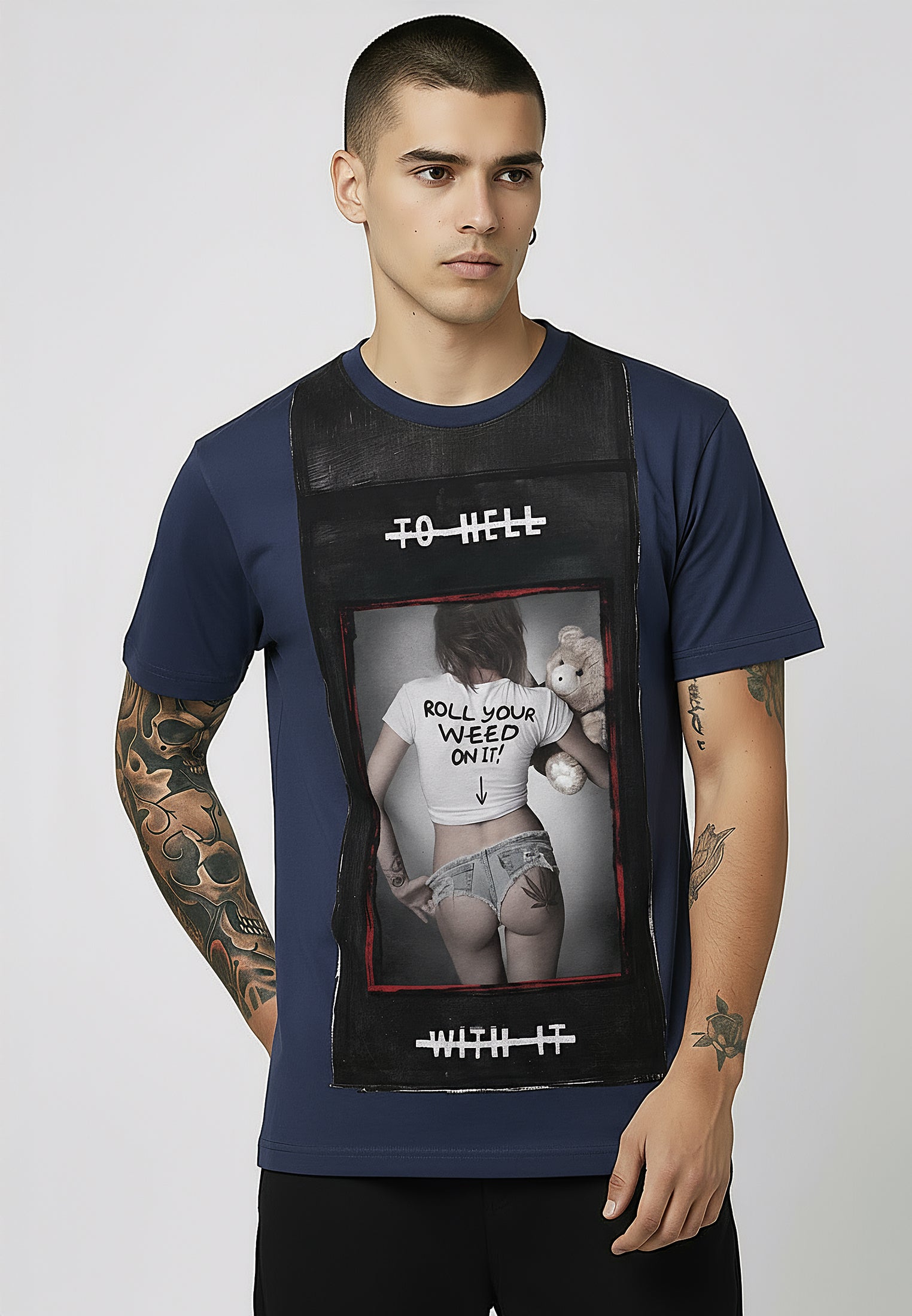 ROLL YOUR WEED FRENCH NAVY T-SHIRT