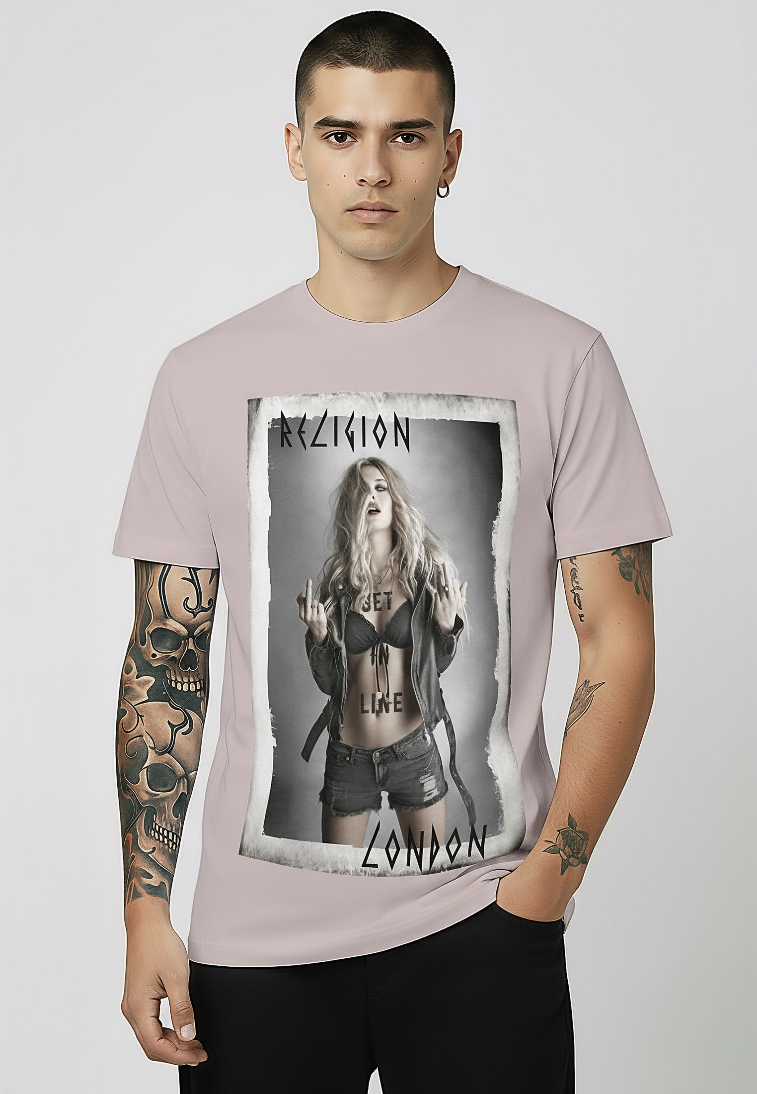 GET IN LINE CURVE HEM T-SHIRT PALE PINK