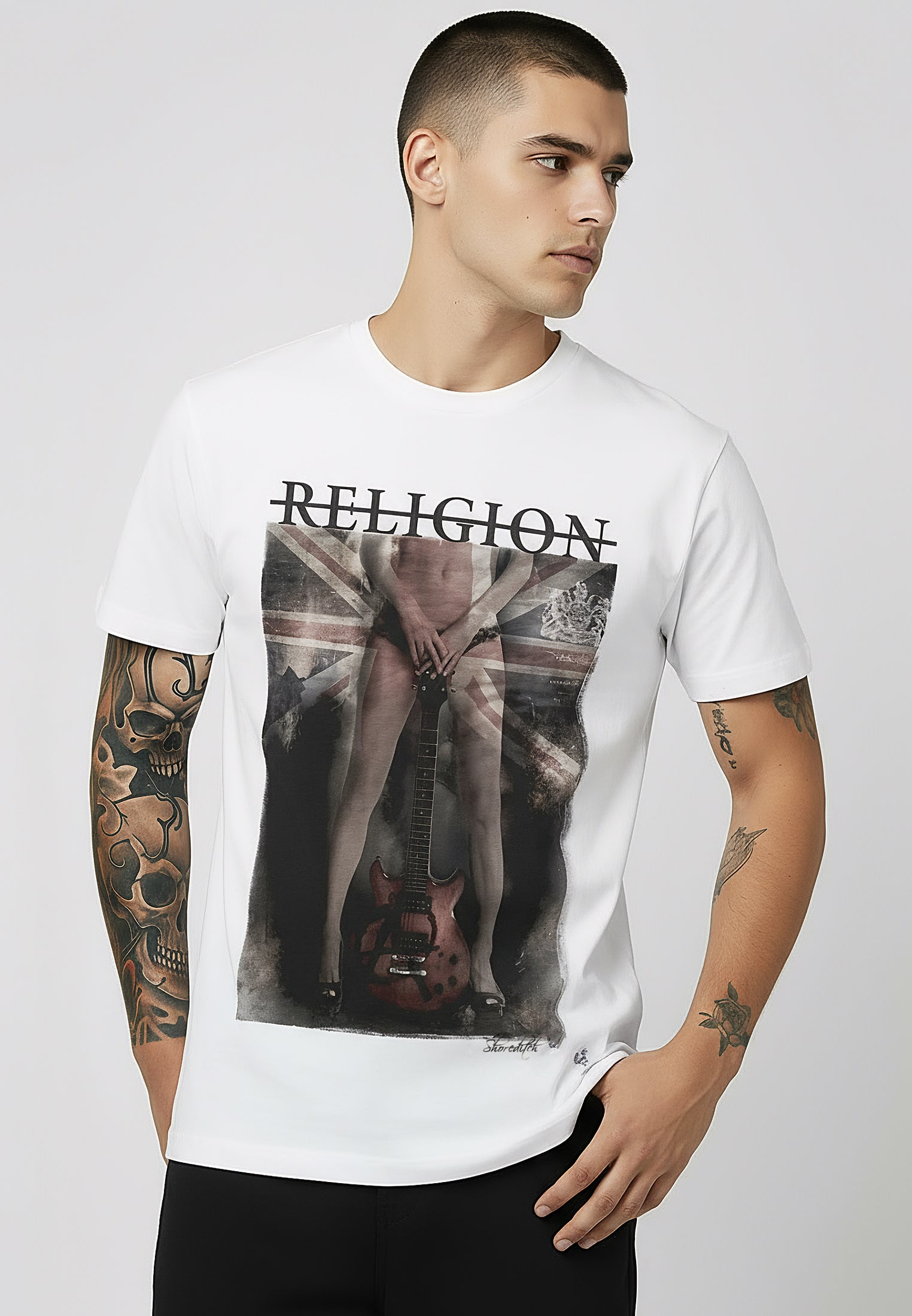 GIRL FLAG GUITAR T-SHIRT BROKEN WHITE
