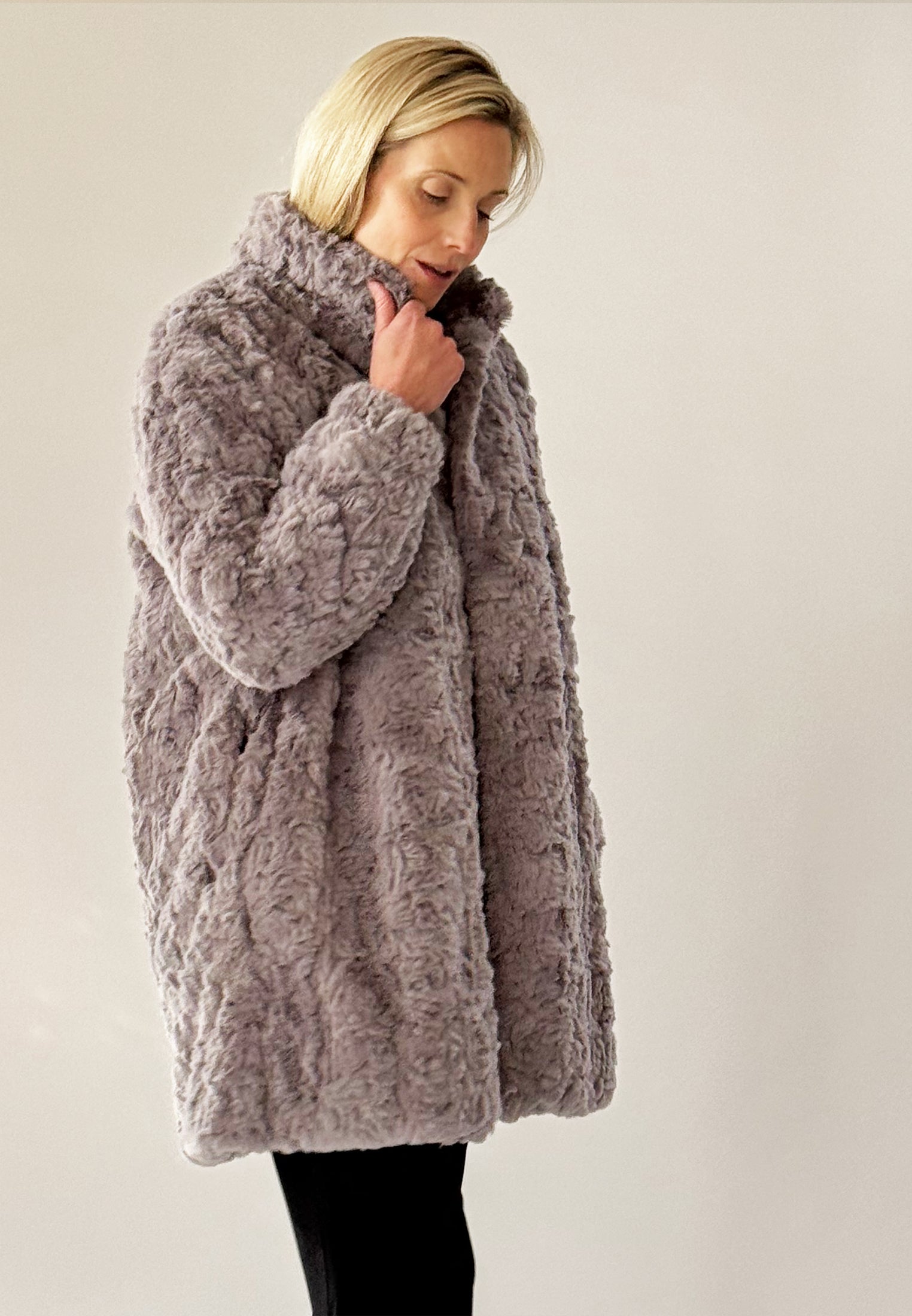 Slate grey carved faux sale fur coat