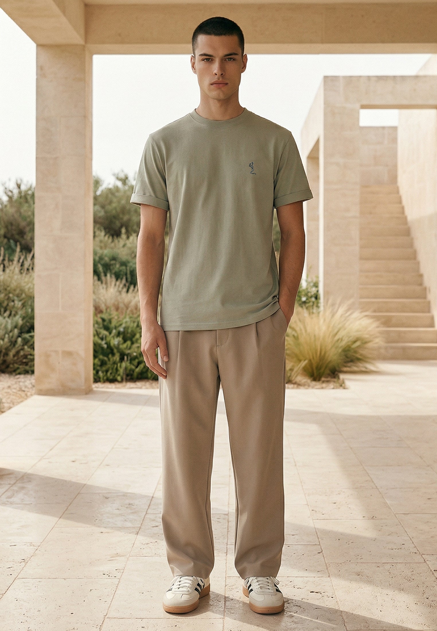 ESSENTIAL ROLLED CUFF T-SHIRT SOFT KHAKI