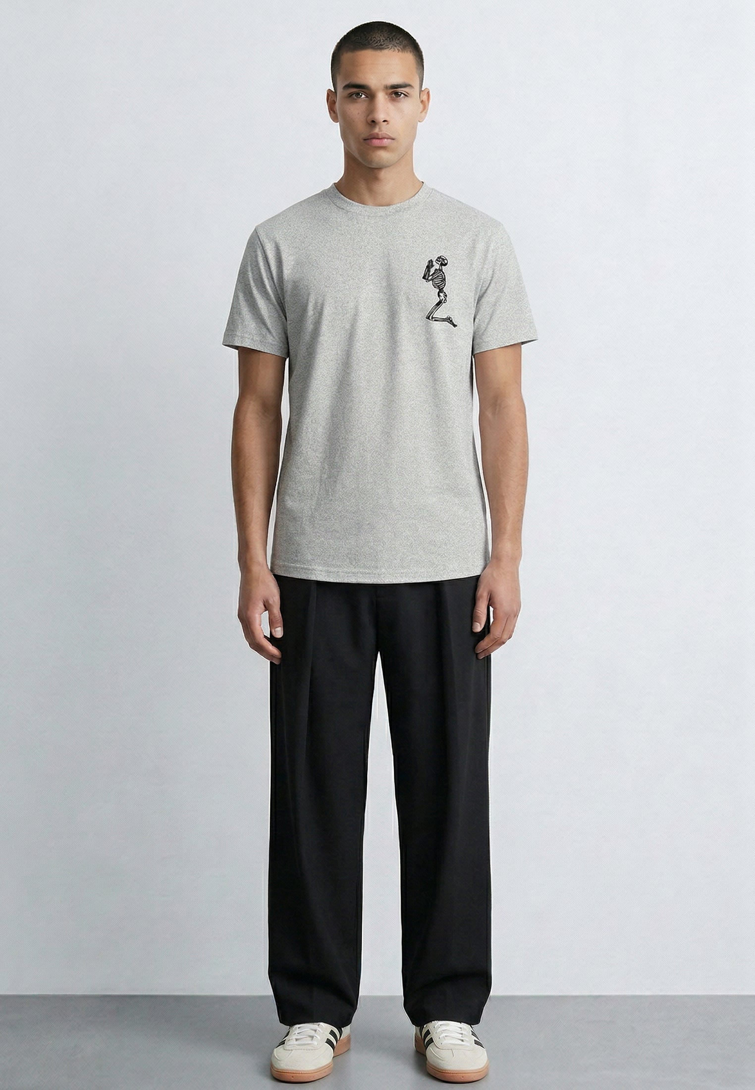 ESSENTIAL BIG SKELETON GREY MARL T-SHIRT