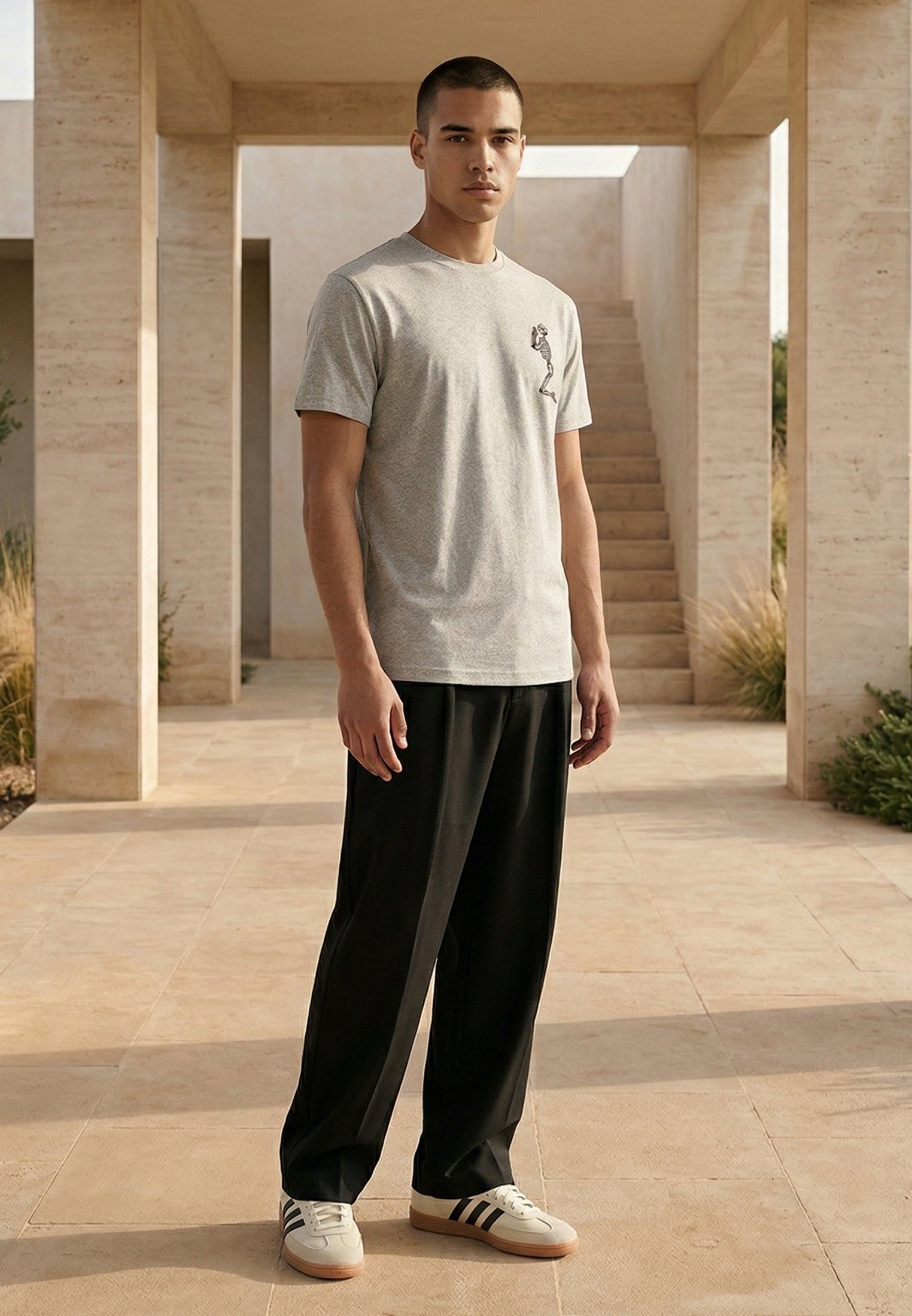 ESSENTIAL BIG SKELETON GREY MARL T-SHIRT
