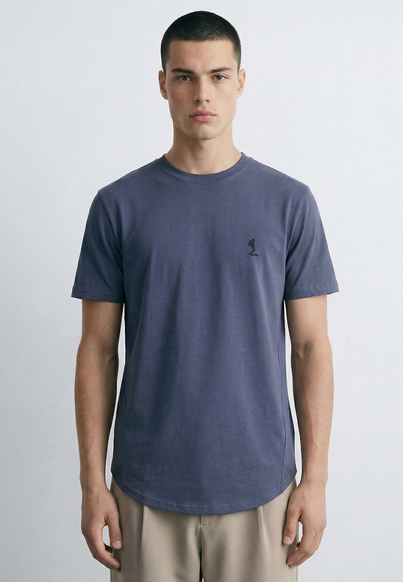 ESSENTIAL SWAG CURVED HEM INDIGO T-SHIRT