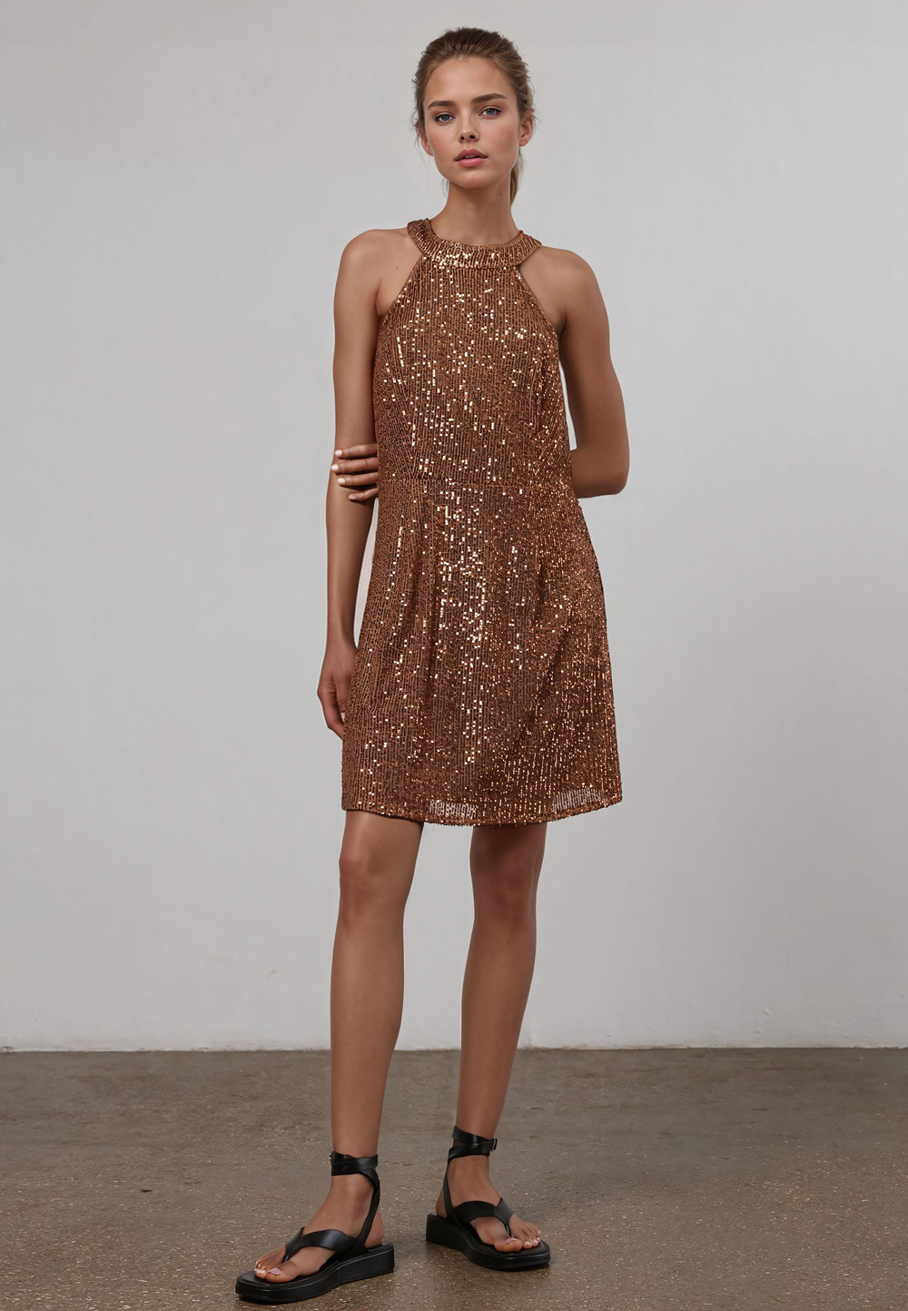 RELIGION Touch Brown Sequin Mini Dress