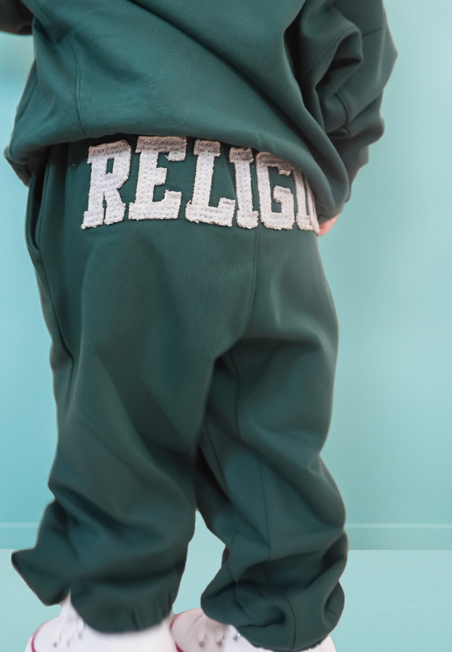 KIDS RELIGION SEAMED DARTED SWEAT PANTS GREEN