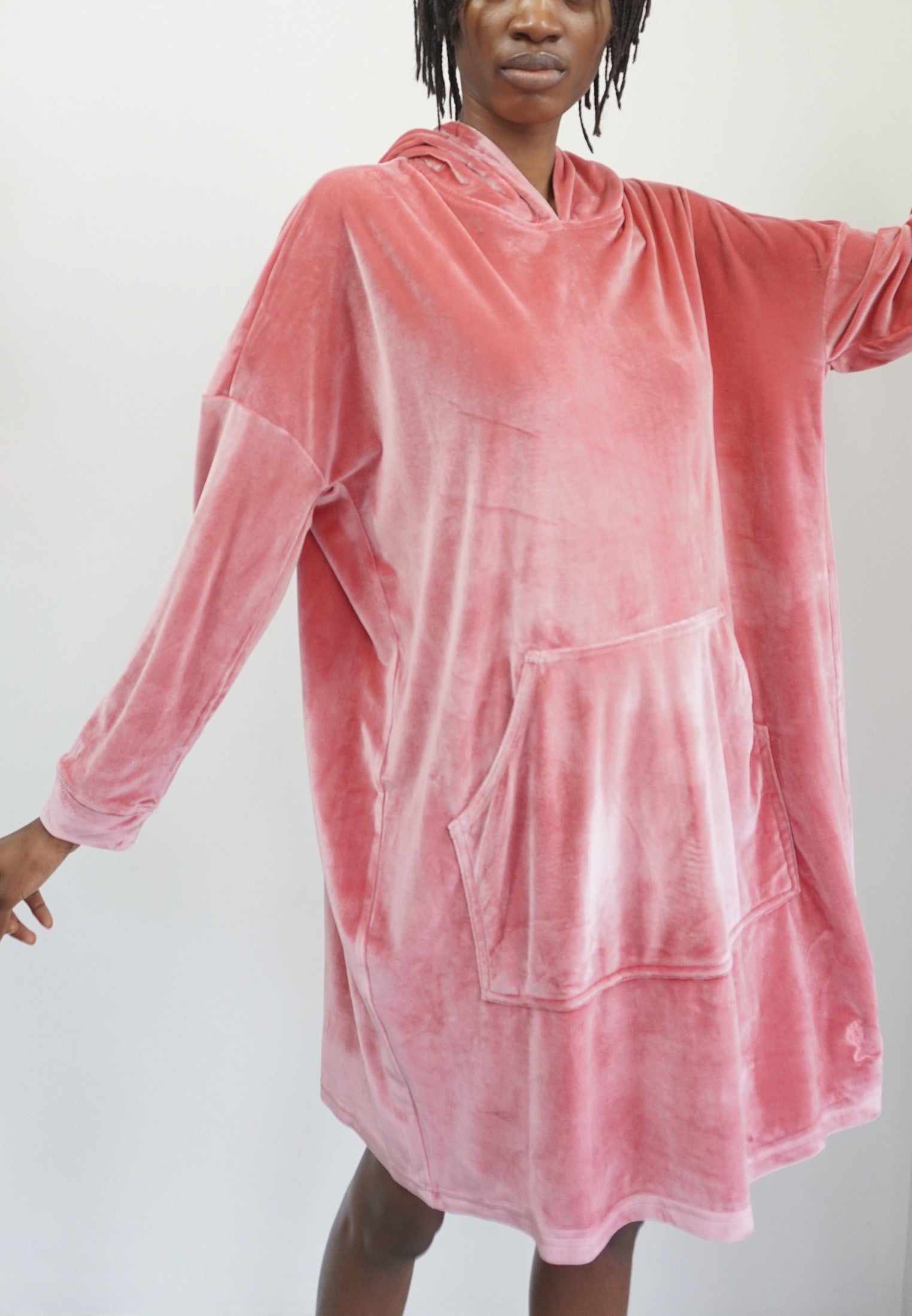 RELIGION Absolute Pink Velvet Hoodie Dress