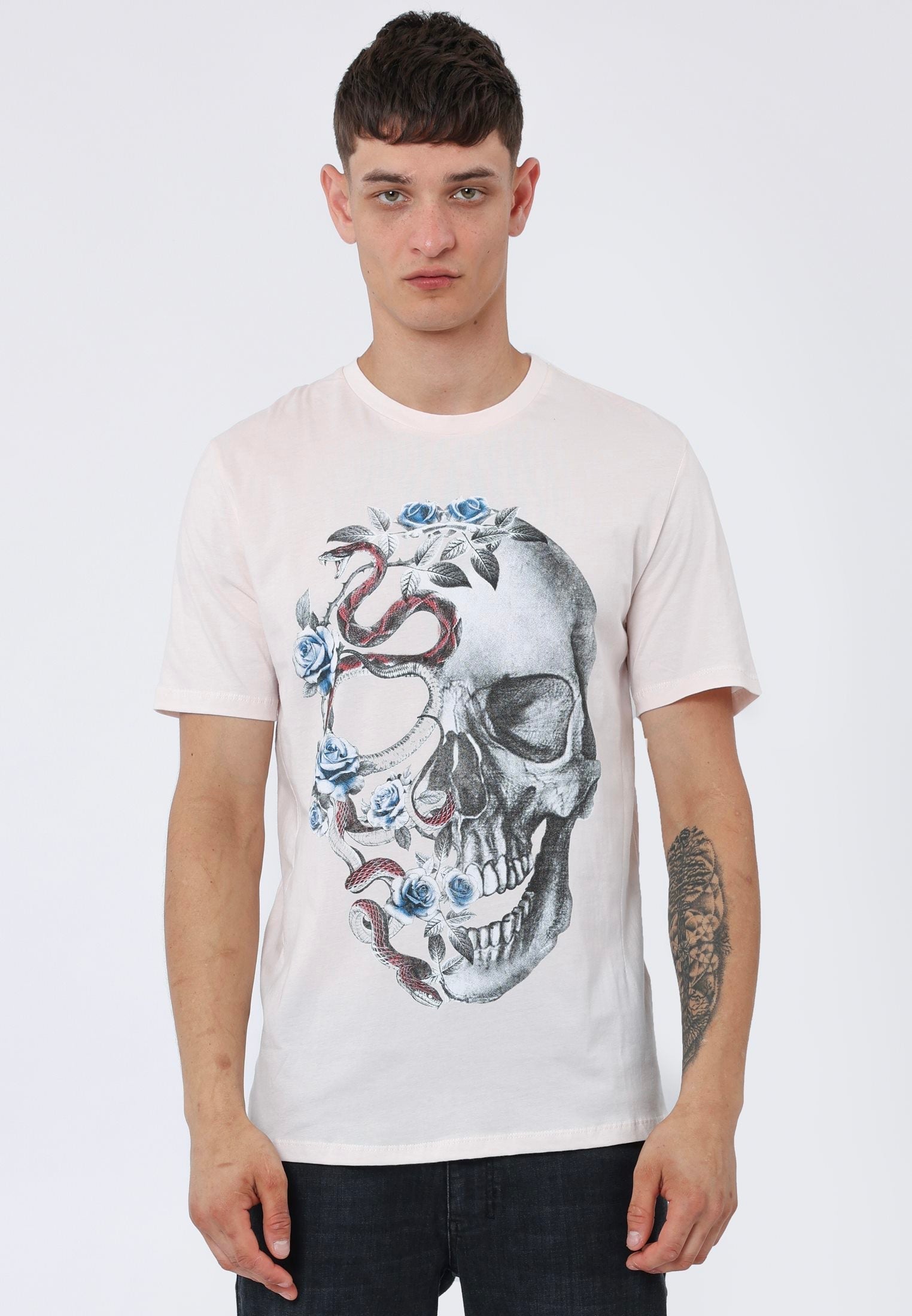 RELIGION Skull Of Snake Pink T-Shirt