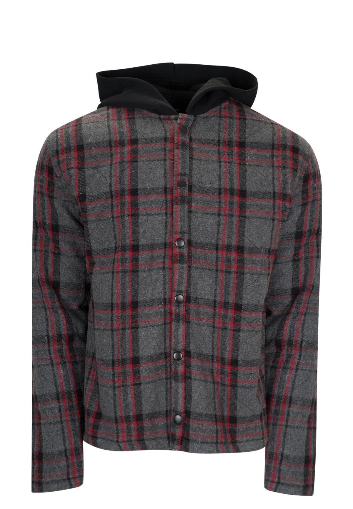 HOODED PADDED SHIRT CHARCOAL & RED