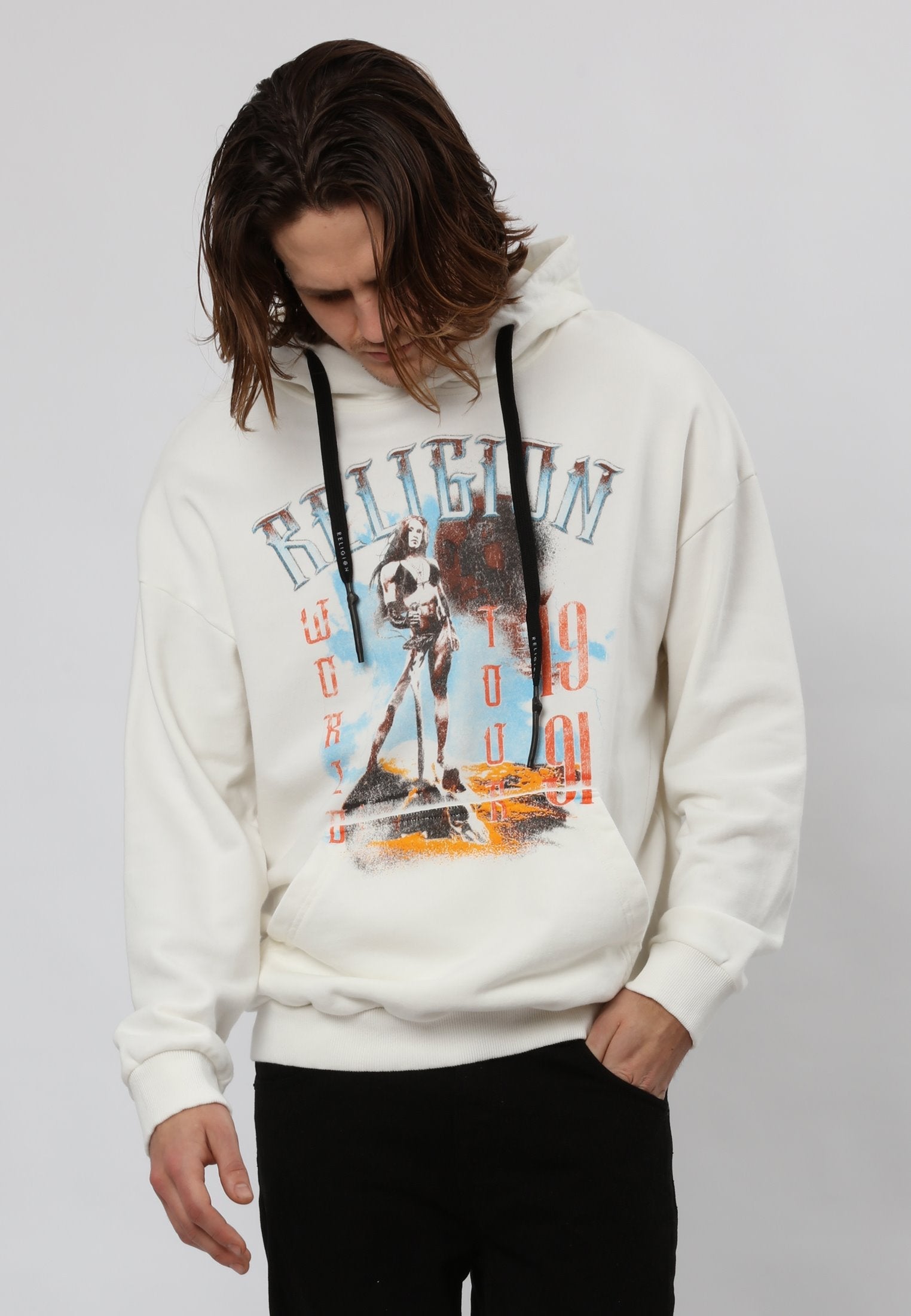 RELIGION World Tour White Graphic Hoodie