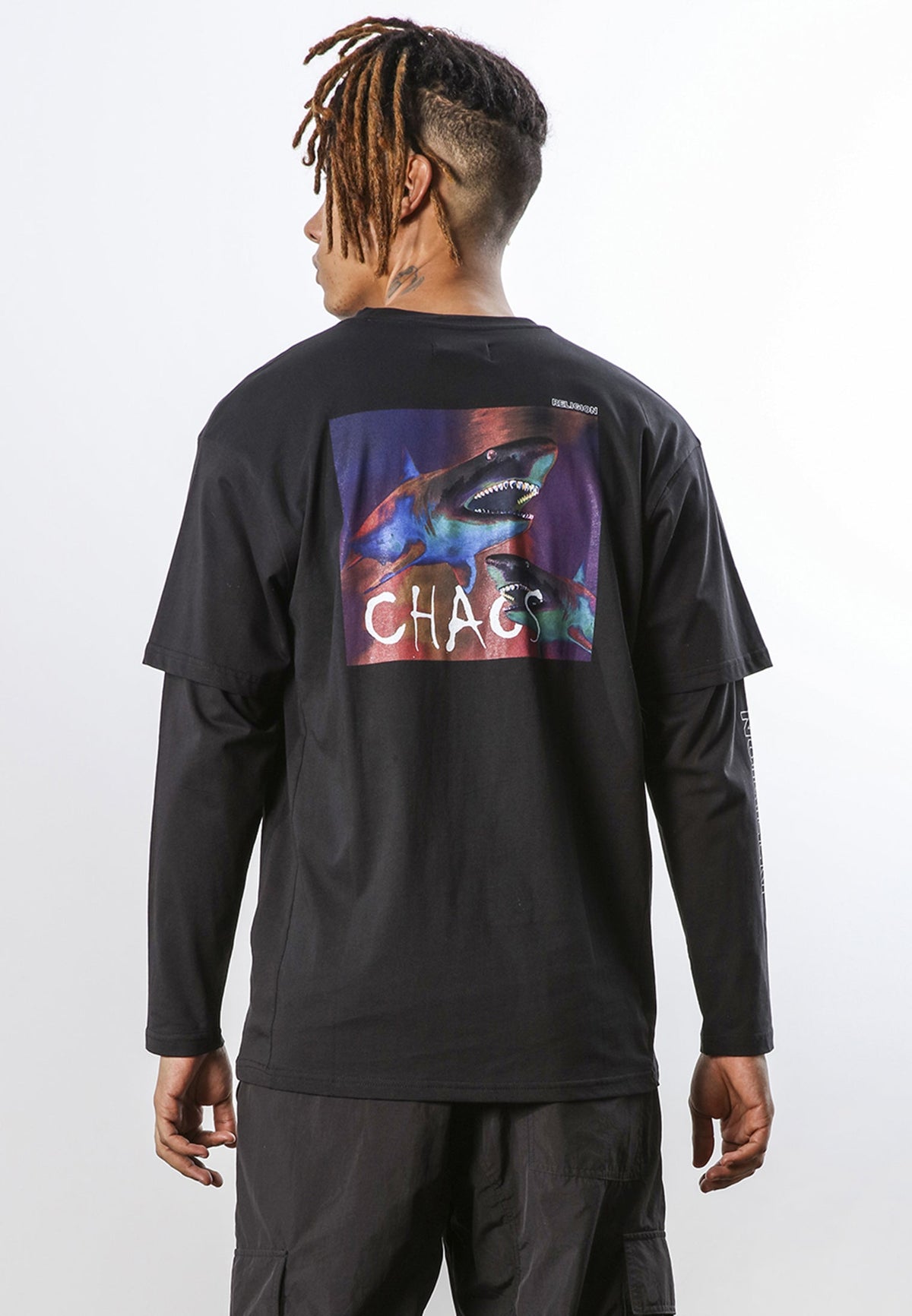 CHAOS SHARK DOUBLE SLEEVE T-SHIRT BLACK