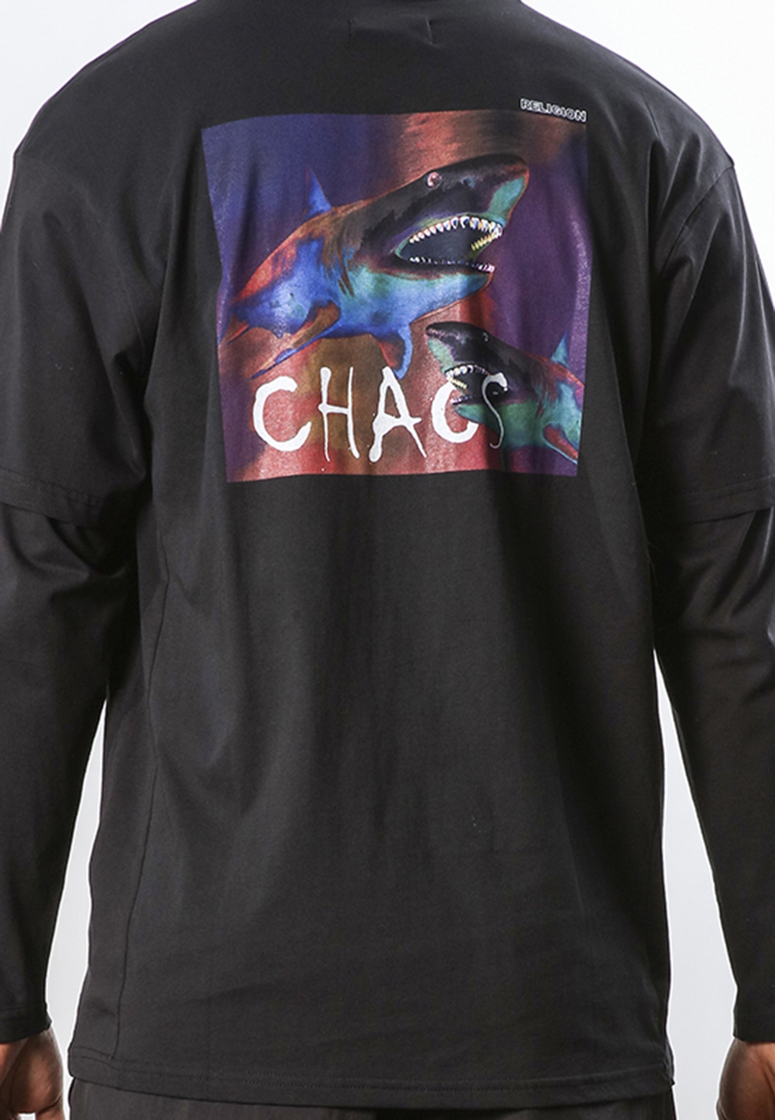 CHAOS SHARK DOUBLE SLEEVE T-SHIRT BLACK