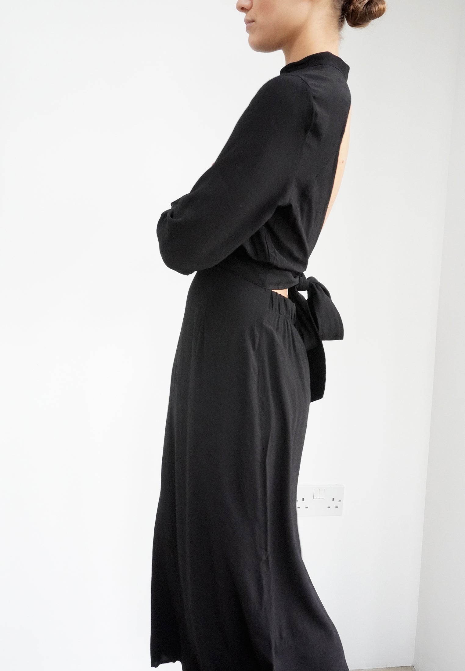 RELIGION Centre Backless Black Midi Dress