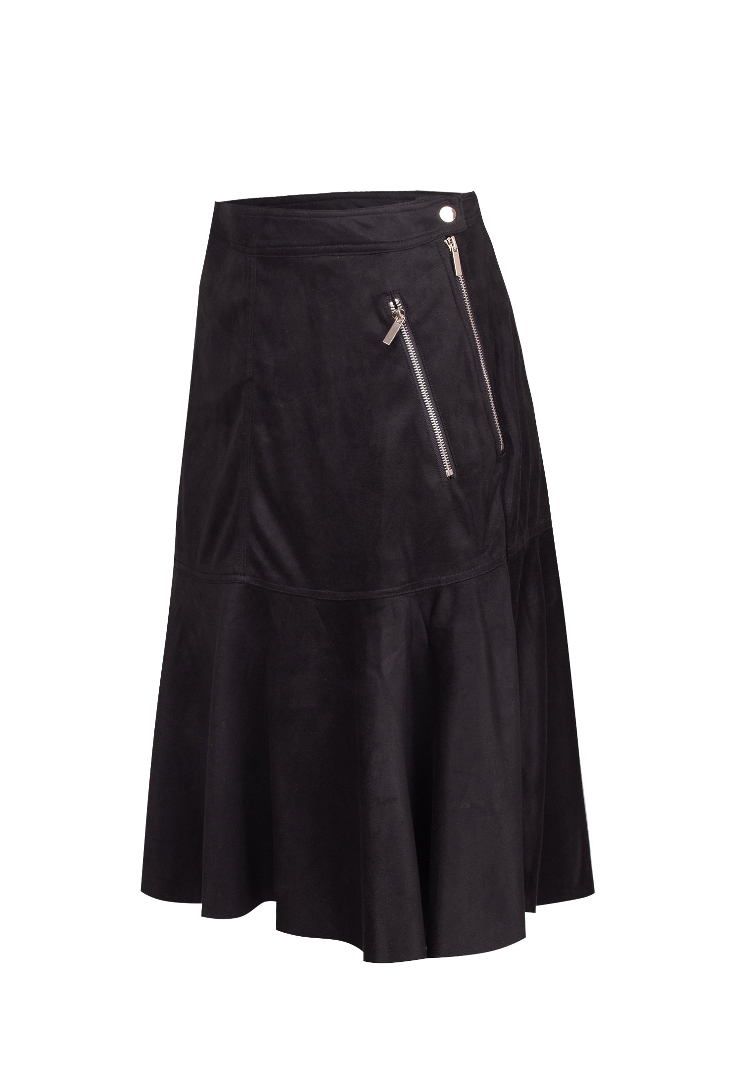 RELIGION Eon Faux Suede Black Midi Skirt