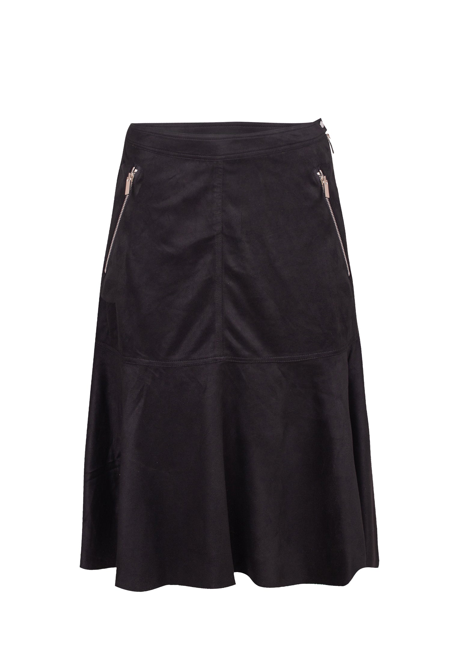 RELIGION Eon Faux Suede Black Midi Skirt