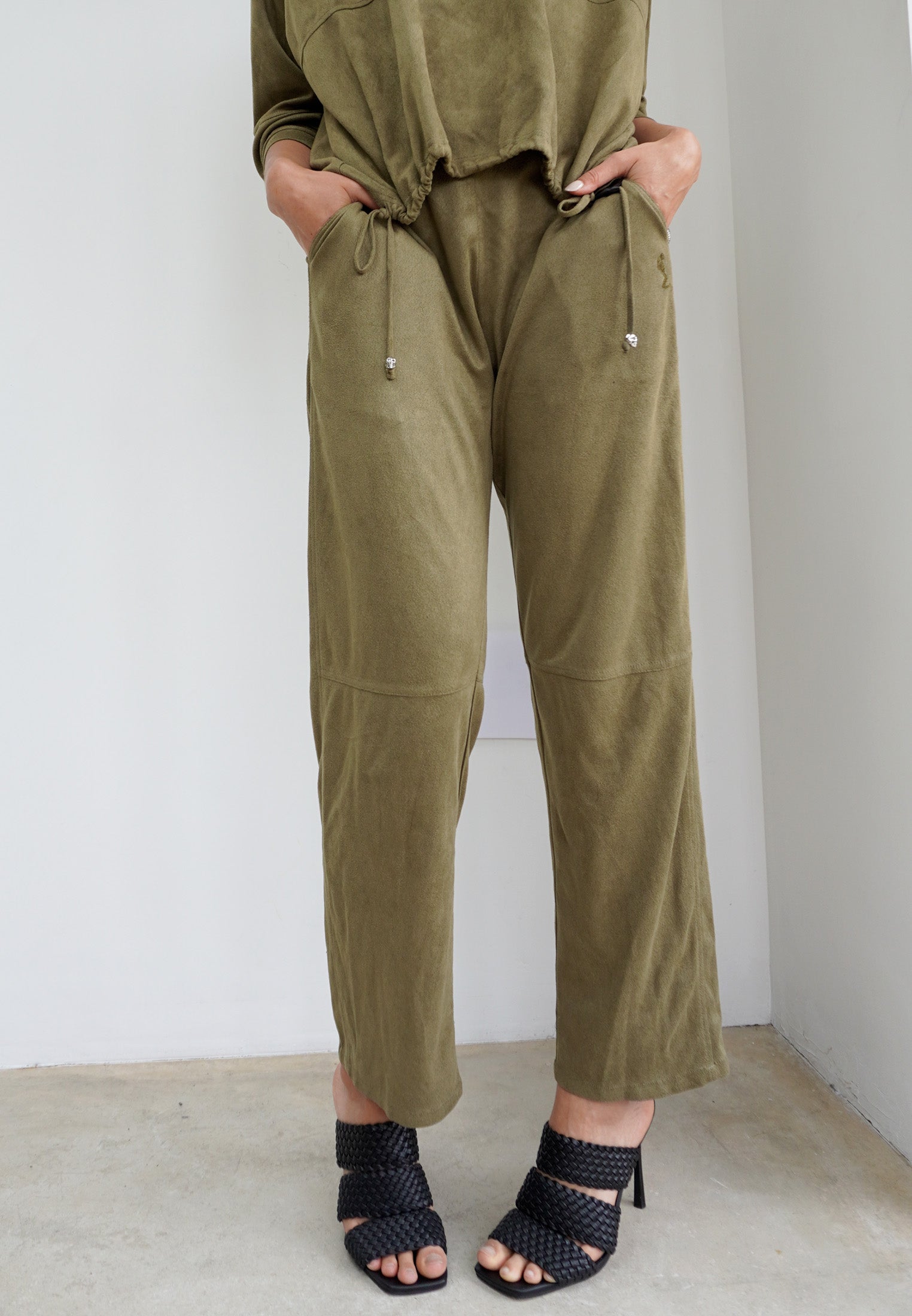 RELIGION Eon Faux Suede Moss Grey Trousers