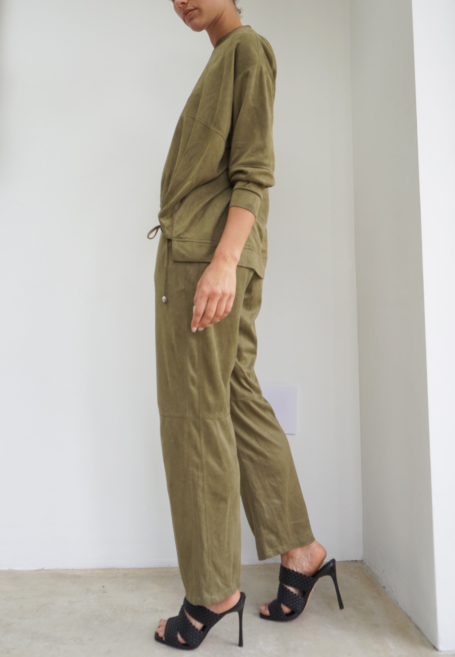 RELIGION Eon Faux Suede Moss Grey Trousers
