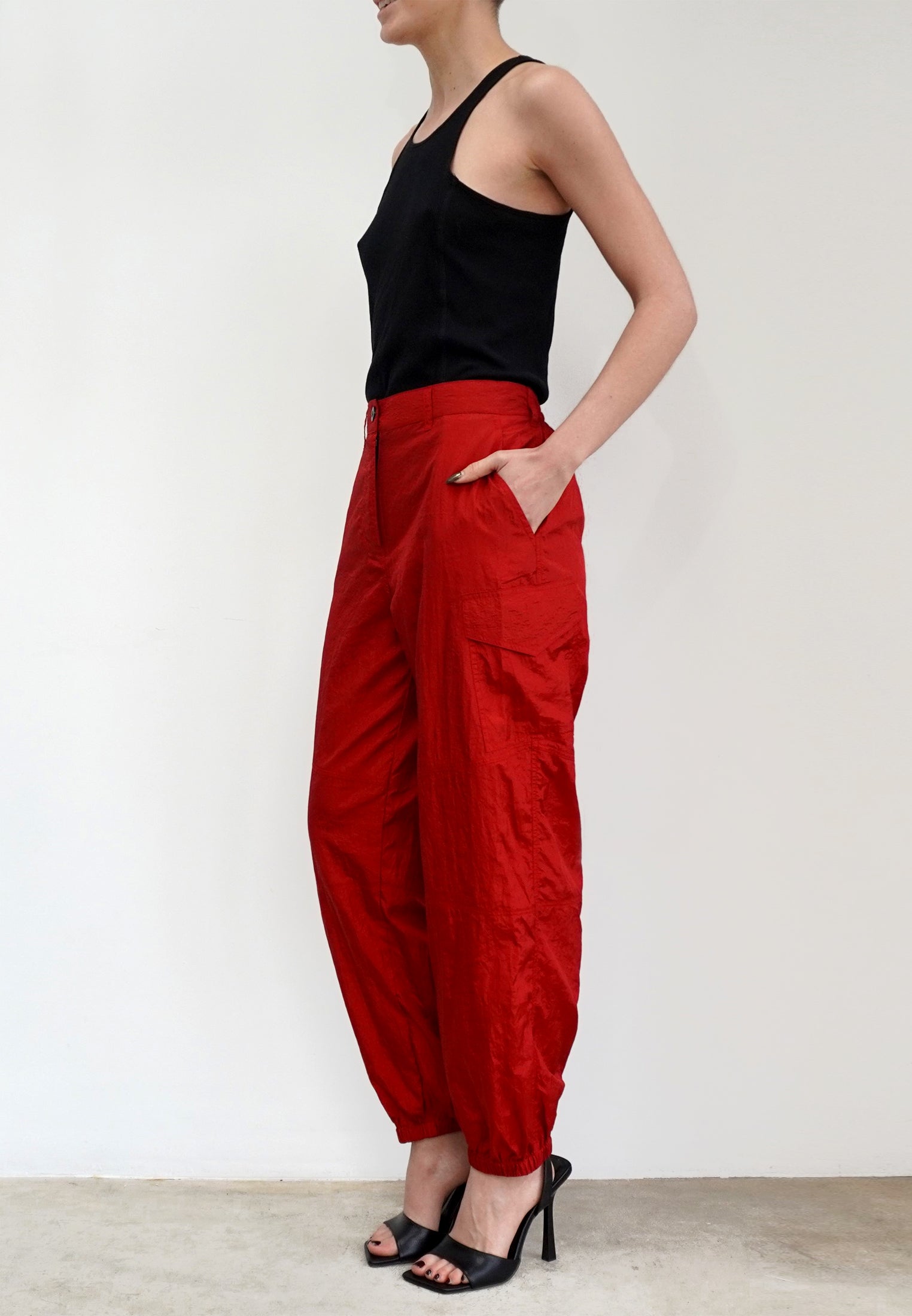 High waisted red cargo on sale pants