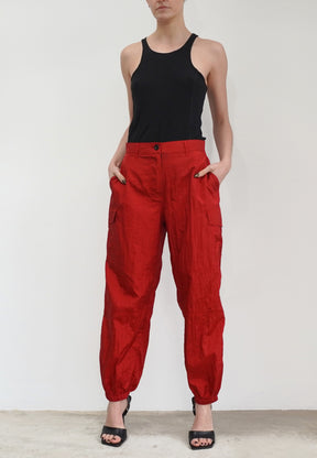 DISTANCE RED CARGO TROUSERS