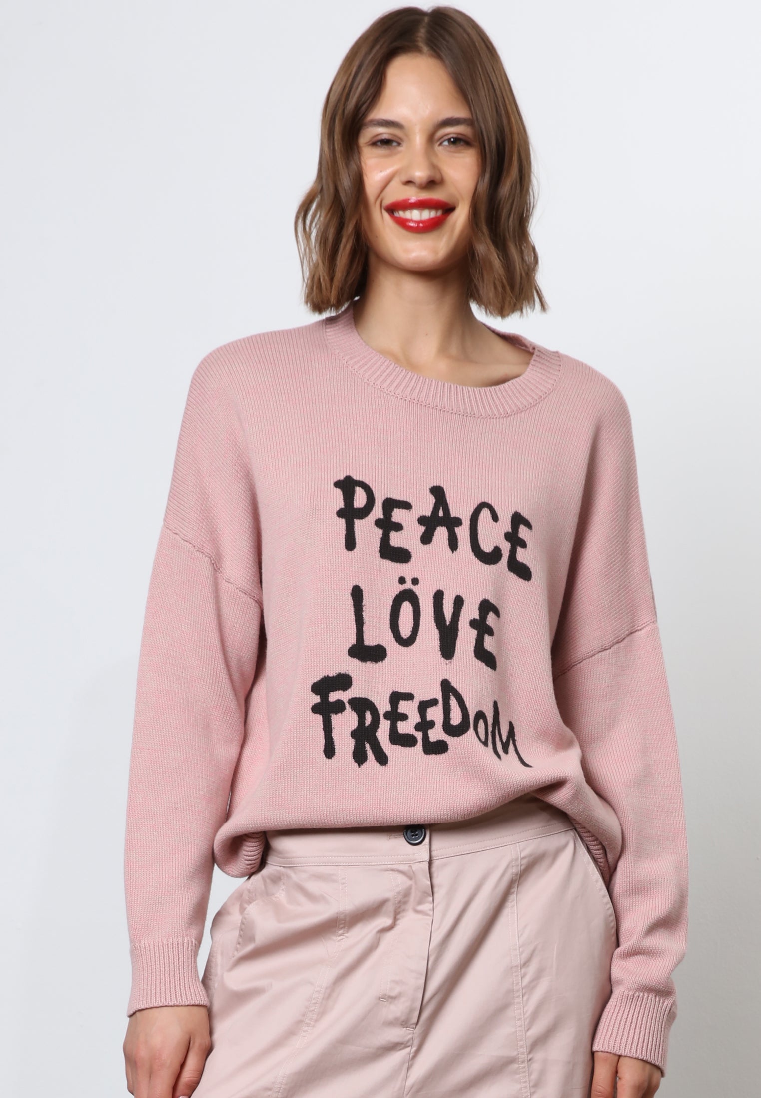 PEACE JUMPER DUSTY PINK & WHITE